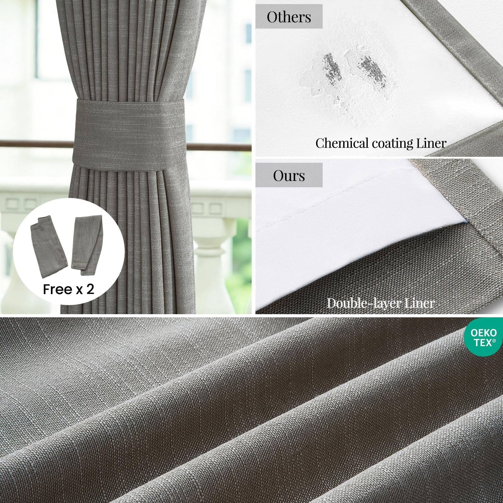 Topfinel 84 Inch Long Natural Blackout Curtains for Bedroom Livingroom, Farmhouse Back Tab Pinch Pleated Drapes for Track System,Neutral Linen Ambiance & Privacy Drapes Natural 52" W*84" L