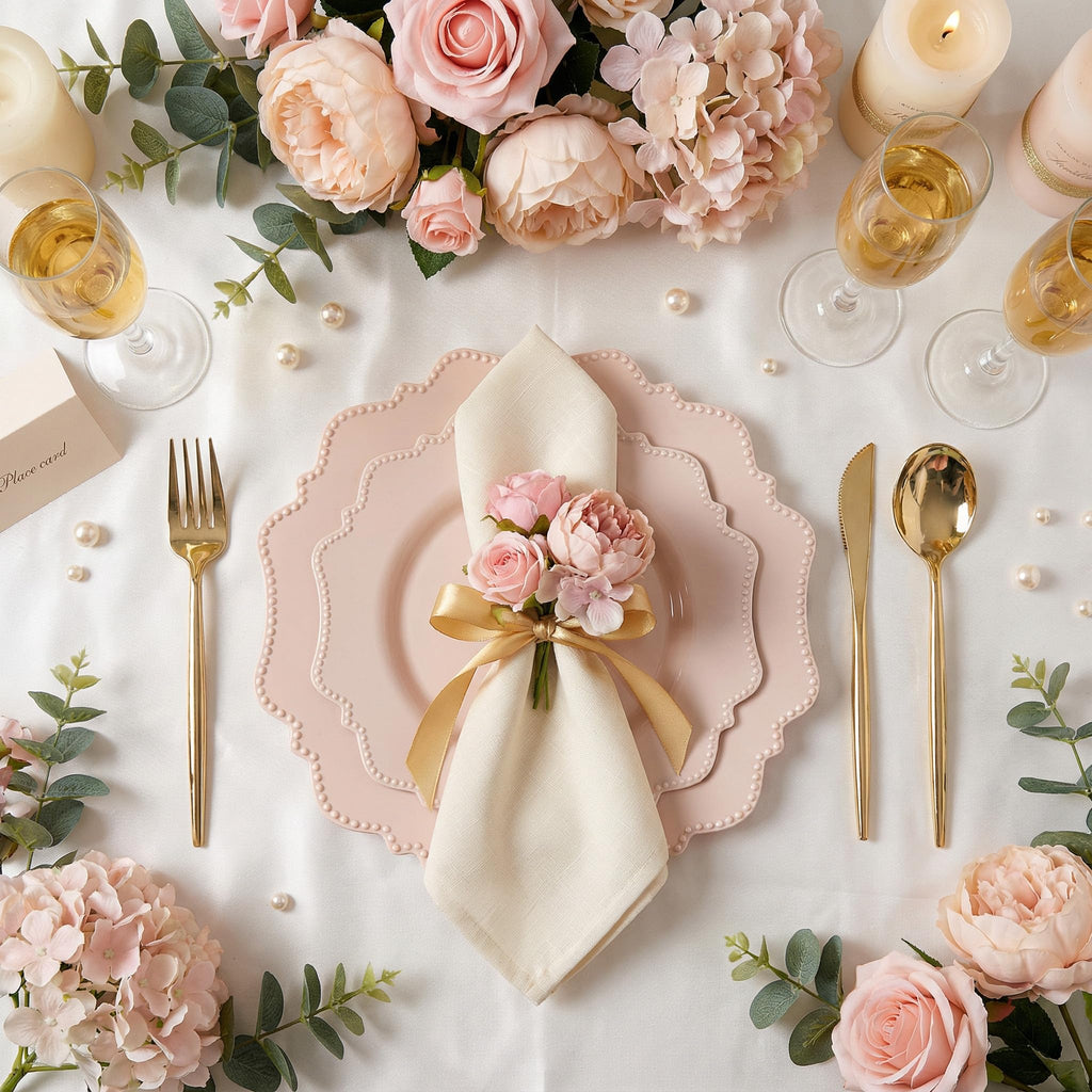 COLOSUS 60PCS White Plastic Plates for 30 guests-Fancy Plastic Beaded Plates,Plastic Plates for Party, Elegant White plates,Include 30 PCS 10.5" Dinner plates & 30PCS 8.25" Dessert plates for easter