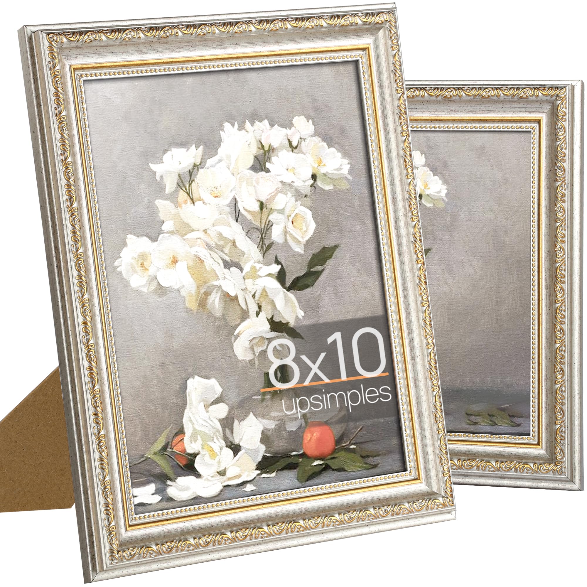 upsimples 5x7 Picture Frame with Real Glass, Ornate Vintage 5 x 7 Photo Frames for Wall Decor or Tabletop Display, Gold, 2 Pack