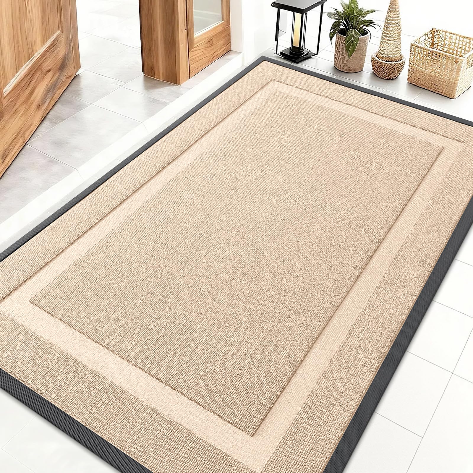 OLANLY Front Door Mat Indoor Outdoor Entrance, Waterproof All-Season, All-Weather Doormat, Sturdy Natural Rubber, Fade Resistant, Low Profile, Easy Clean Patio Porch Entryway Mat, 29.5x17, Black