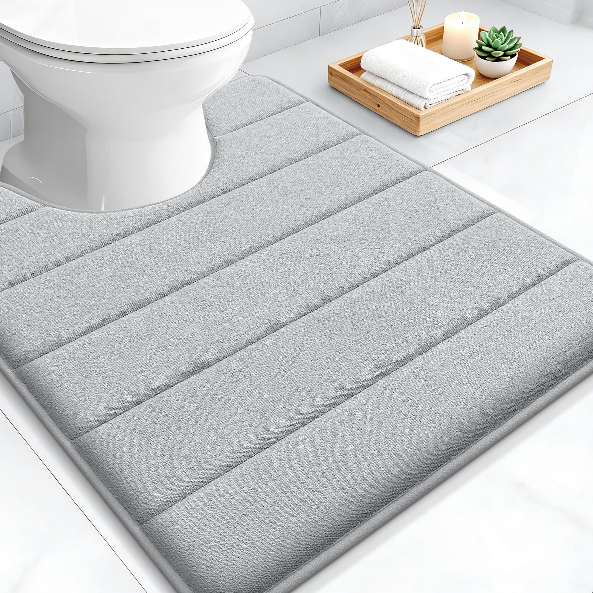 OLANLY Memory Foam Bath Mat 30x20, Super Soft Absorbent Bathroom Rugs, Quick Dry, Machine Washable Shower Floor Rugs, Bathmat Carpet, Bathroom Home Decor Accessories, Grey
