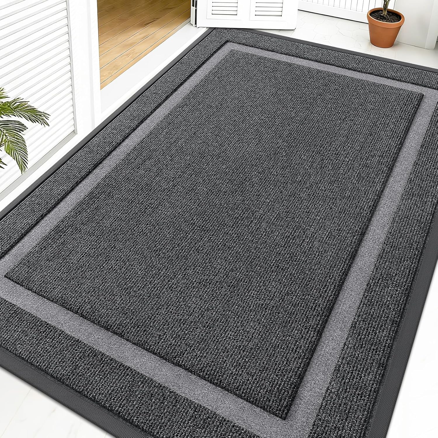 OLANLY Front Door Mat Indoor Outdoor Entrance, Waterproof All-Season, All-Weather Doormat, Sturdy Natural Rubber, Fade Resistant, Low Profile, Easy Clean Patio Porch Entryway Mat, 29.5x17, Beige