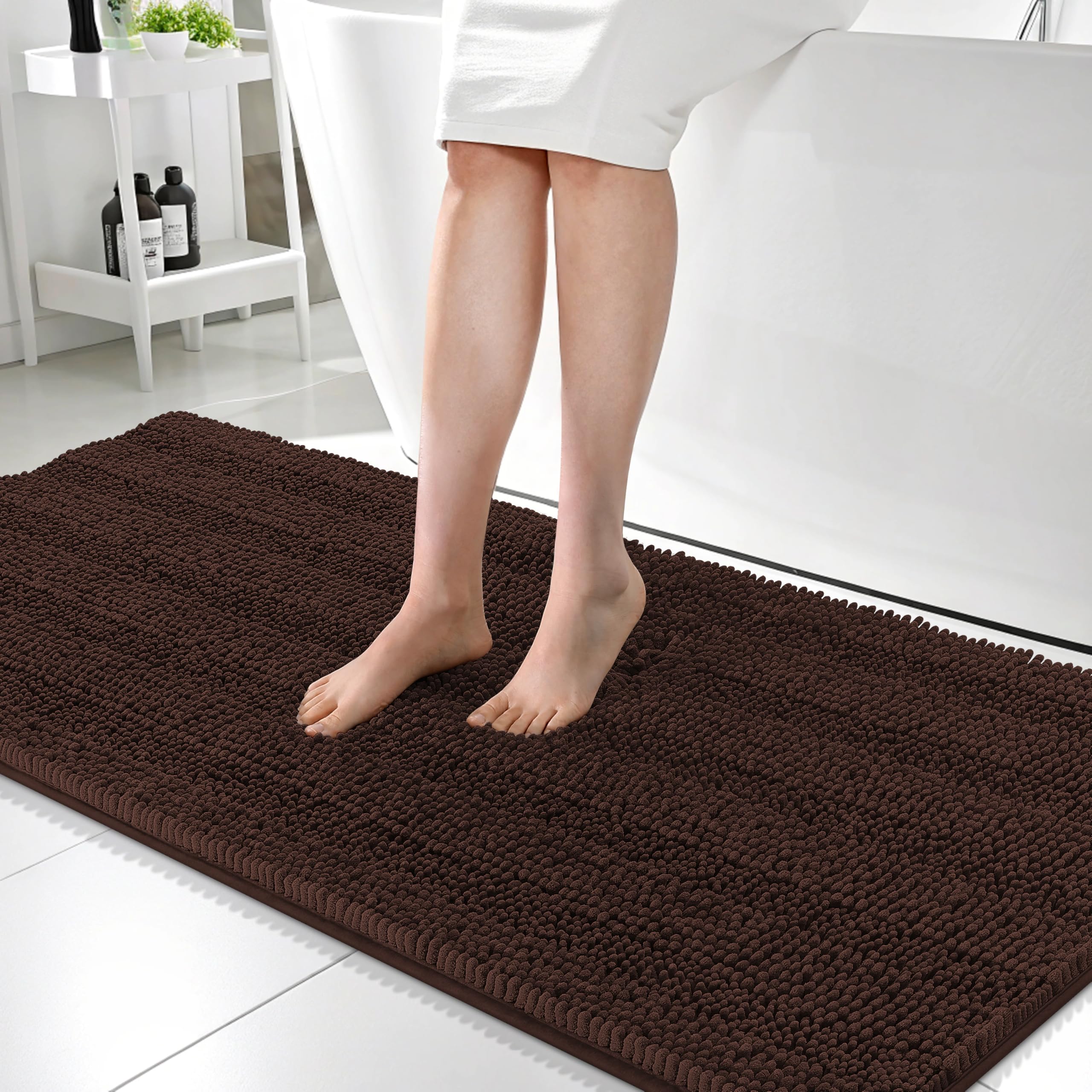 OLANLY Thick Bathroom Rugs 30x20, Extra Soft Absorbent Chenille Striped Bath Rugs, Rubber Backing, Machine Wash Dry, Bath Mats for Bathroom Floor, Tub and Shower, Home Decor Accessories, Grey