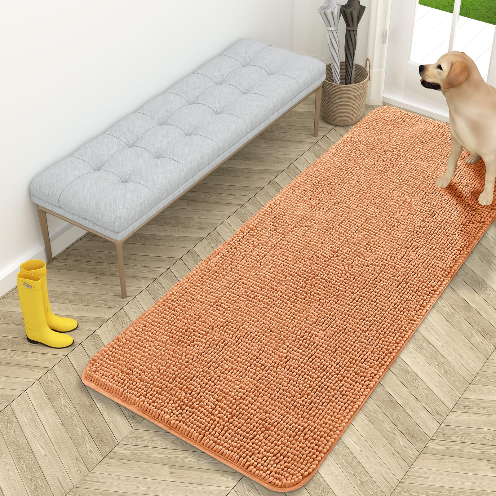 OLANLY Dog Door Mat for Muddy Paws 30x20, Absorbs Moisture and Dirt, Absorbent Non-Slip Washable Doormat, Quick Dry Chenille Mud Mat for Dogs, Entry Indoor Entryway Carpet for Inside Floor, Grey