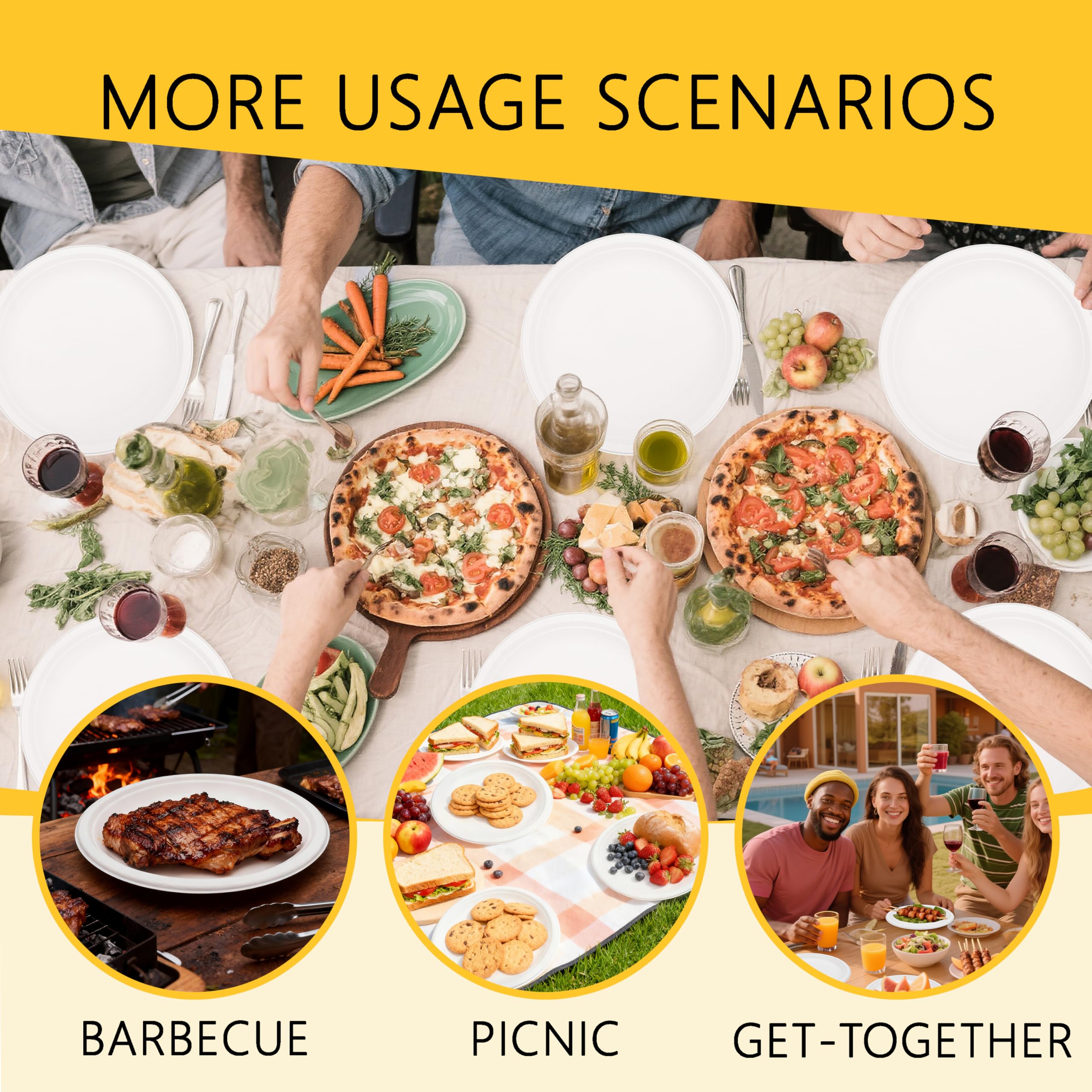 DaYammi 100% Compostable Oval Paper Plates 12 Inch, 60-Pack Heavy Duty Paper Plates Bulk,Biodegradable Bagasse,Eco-Friendly Disposable Dinner Plate for BBQ,Picnic,Party (BPI Certified,Microwaveable)