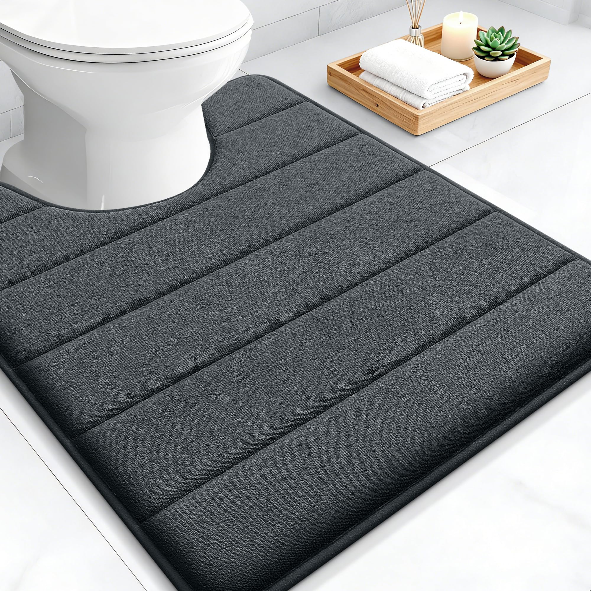 OLANLY Memory Foam Bath Mat 30x20, Super Soft Absorbent Bathroom Rugs, Quick Dry, Machine Washable Shower Floor Rugs, Bathmat Carpet, Bathroom Home Decor Accessories, Grey
