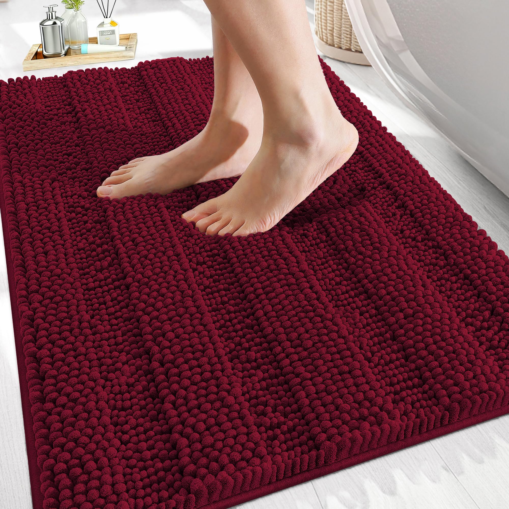 OLANLY Thick Bathroom Rugs 30x20, Extra Soft Absorbent Chenille Striped Bath Rugs, Rubber Backing, Machine Wash Dry, Bath Mats for Bathroom Floor, Tub and Shower, Home Decor Accessories, Grey