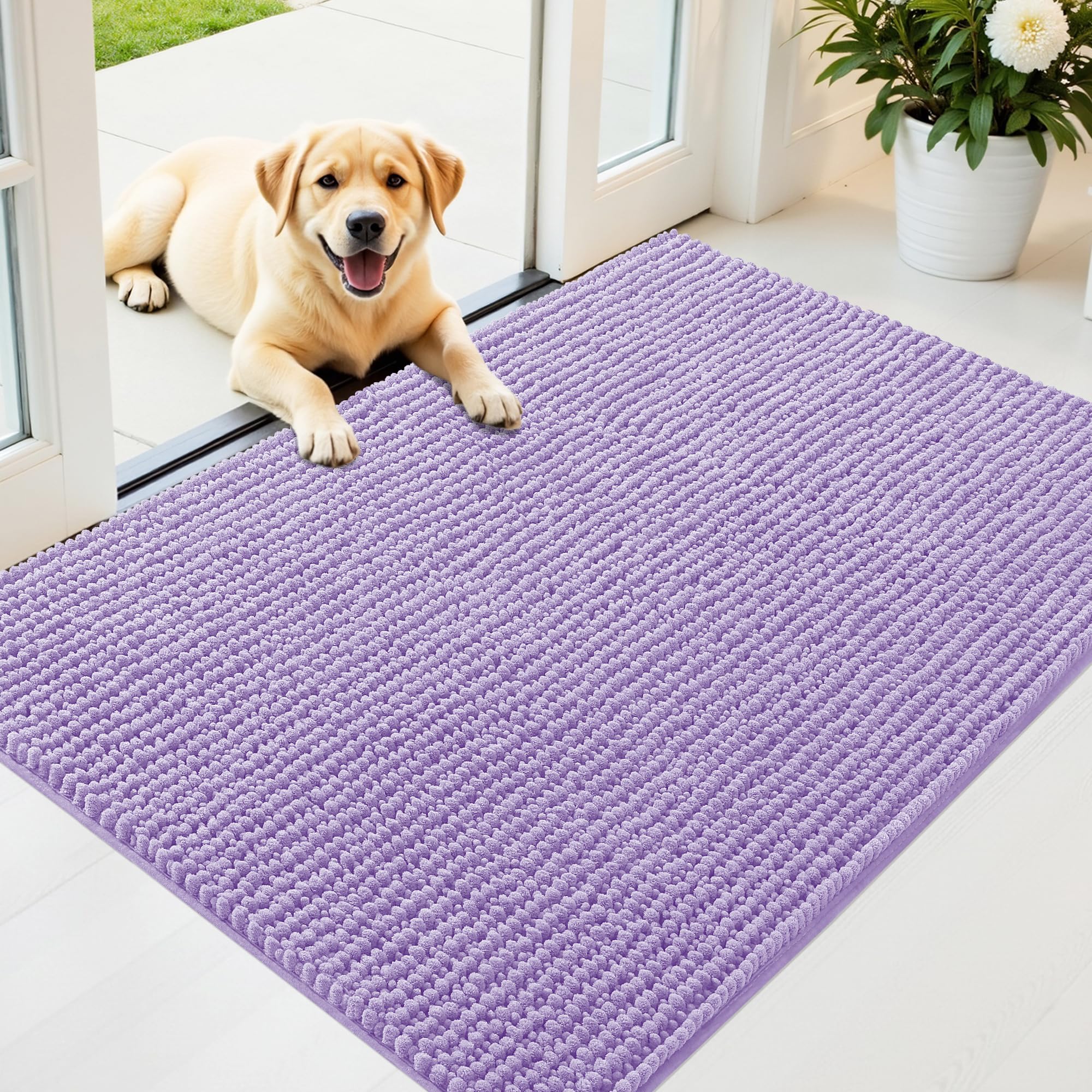 OLANLY Dog Door Mat for Muddy Paws 30x20, Ultra Absorbent Chenille Mud Doormat, Non-Slip Washable and Dirt Trapping Doormat for Indoor Entryway, Quick-Dry Indoor Pet Bed Mats for Dogs, Grey