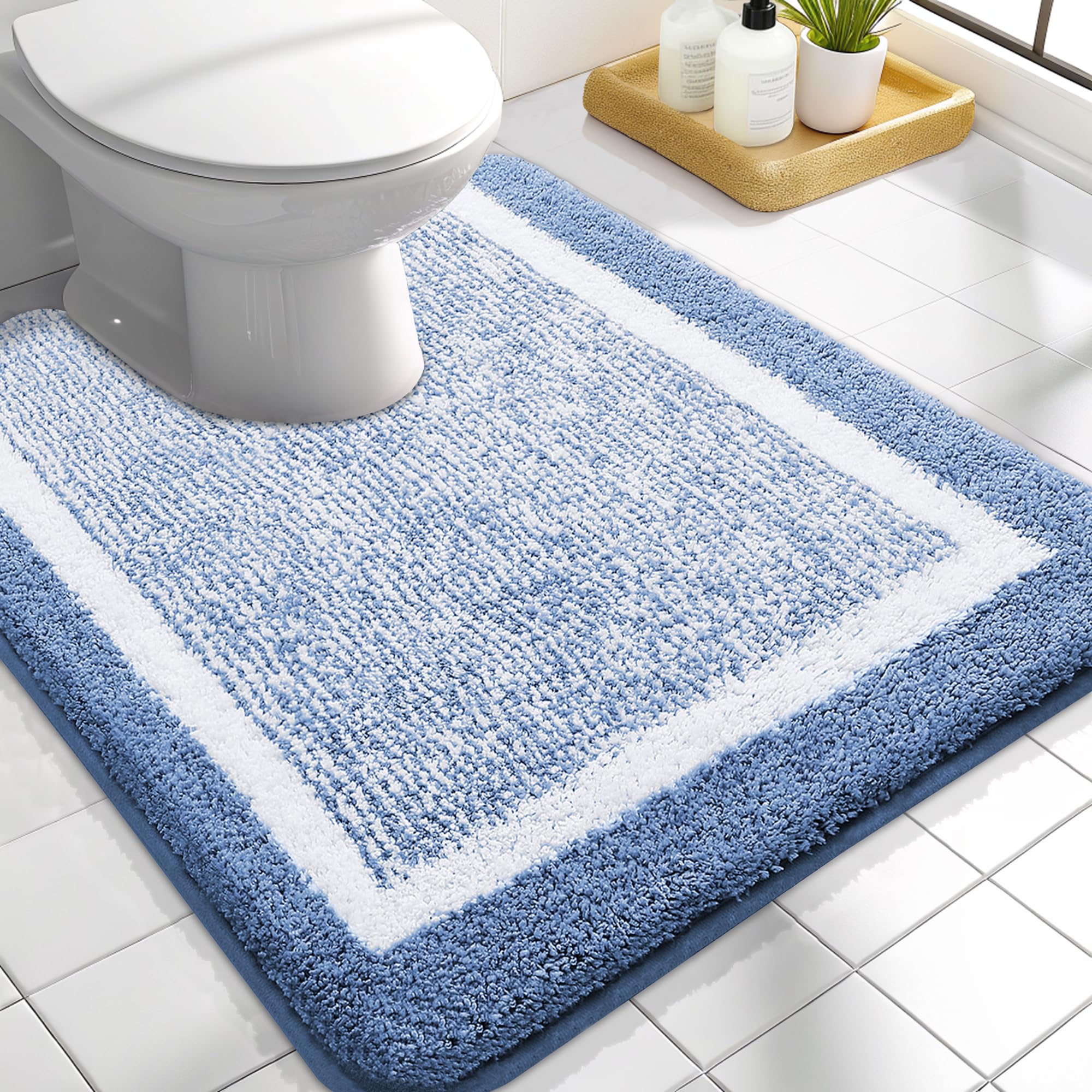 OLANLY Small Bathroom Rugs 24x16, Extra Soft and Absorbent Microfiber Bath Rugs, Non-Slip, Machine Washable, Quick Dry Shaggy Bath Carpet, Bath Mats for Bathroom Floor, Tub, Shower, Grey
