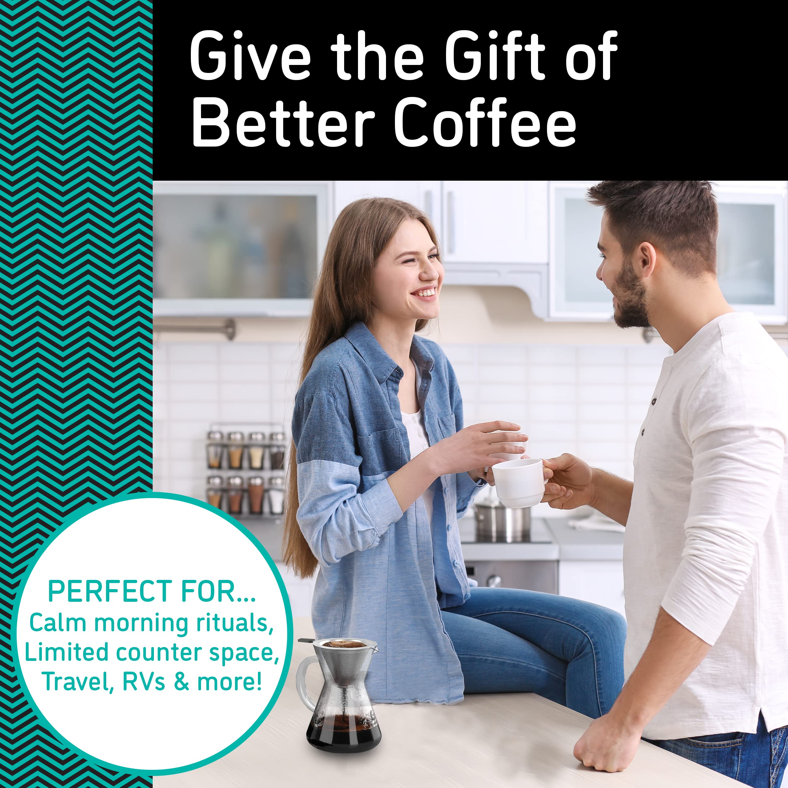 Coffee Gator Pour Over Coffee Maker - 27oz High Heat Borosilicate Glass with Reusable Stainless Steel Filter, Drip Coffee Brewer Dripper Set Carafe, 800ml Clear