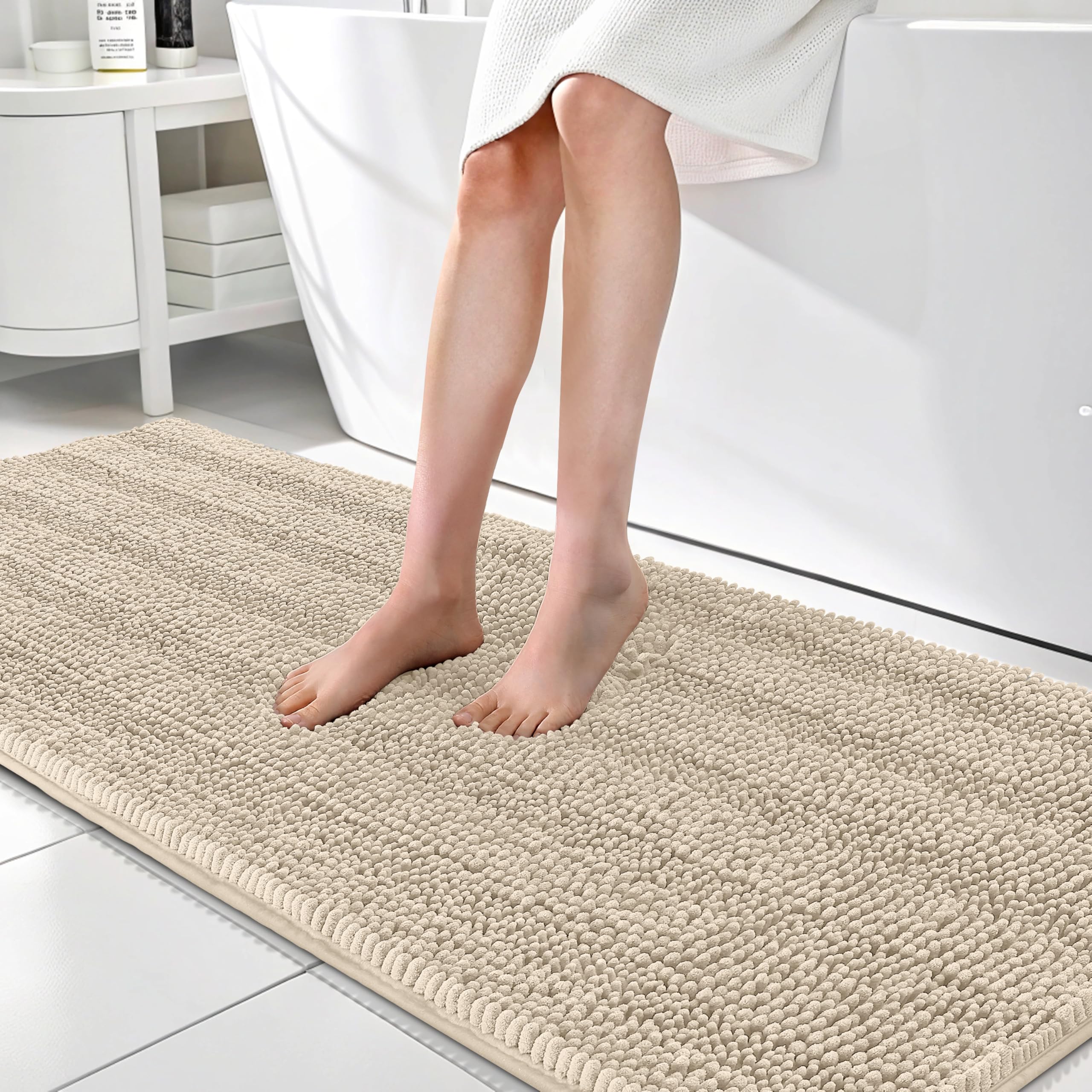 OLANLY Thick Bathroom Rugs 30x20, Extra Soft Absorbent Chenille Striped Bath Rugs, Rubber Backing, Machine Wash Dry, Bath Mats for Bathroom Floor, Tub and Shower, Home Decor Accessories, Grey