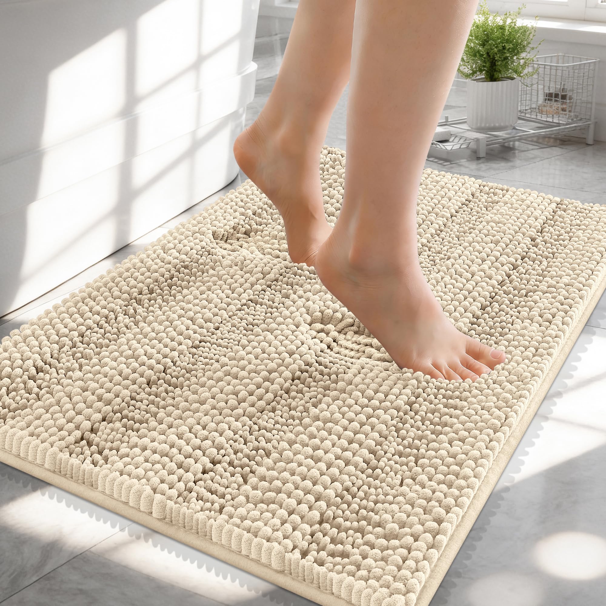 OLANLY Thick Bathroom Rugs 30x20, Extra Soft Absorbent Chenille Striped Bath Rugs, Rubber Backing, Machine Wash Dry, Bath Mats for Bathroom Floor, Tub and Shower, Home Decor Accessories, Grey