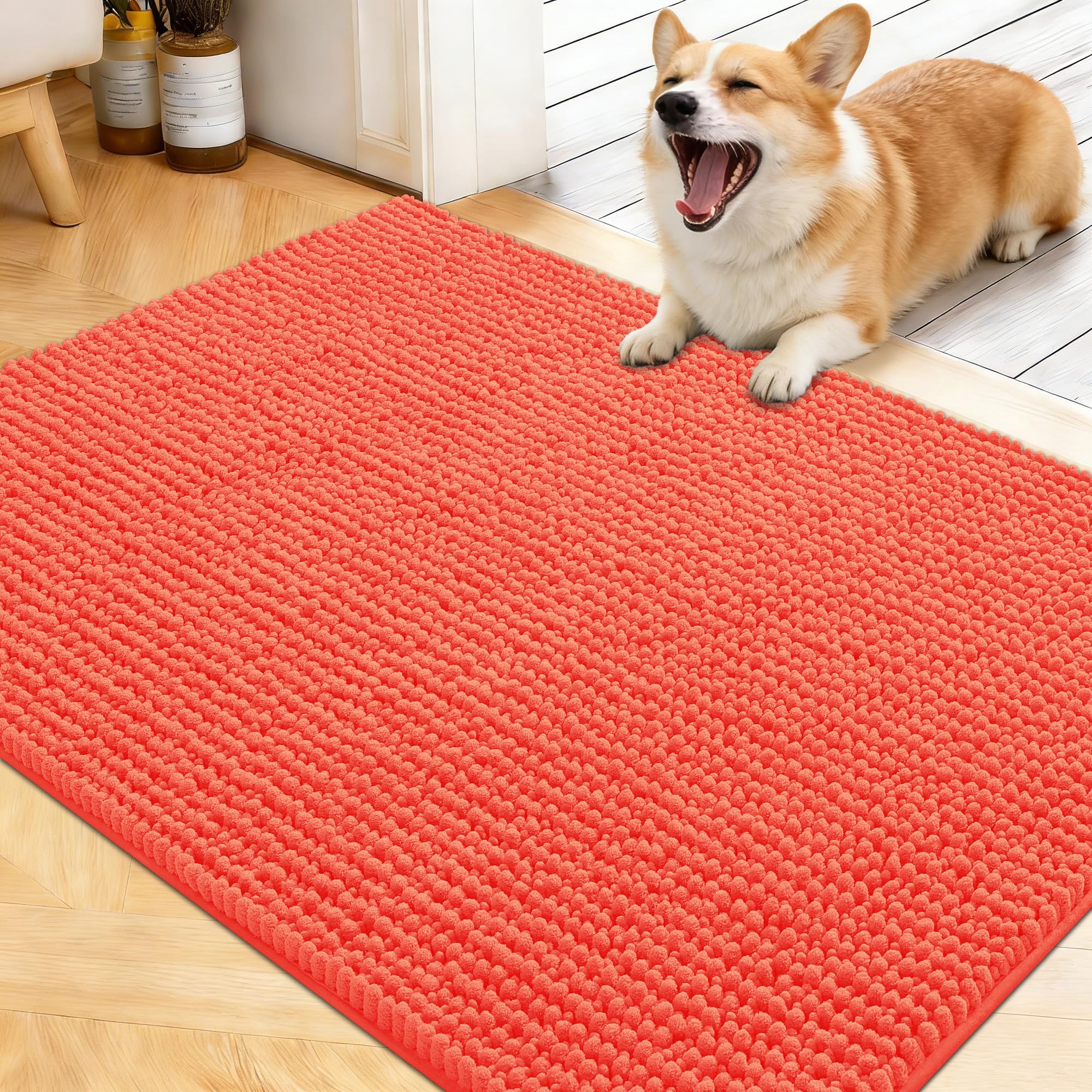 OLANLY Dog Door Mat for Muddy Paws 30x20, Ultra Absorbent Chenille Mud Doormat, Non-Slip Washable and Dirt Trapping Doormat for Indoor Entryway, Quick-Dry Indoor Pet Bed Mats for Dogs, Grey