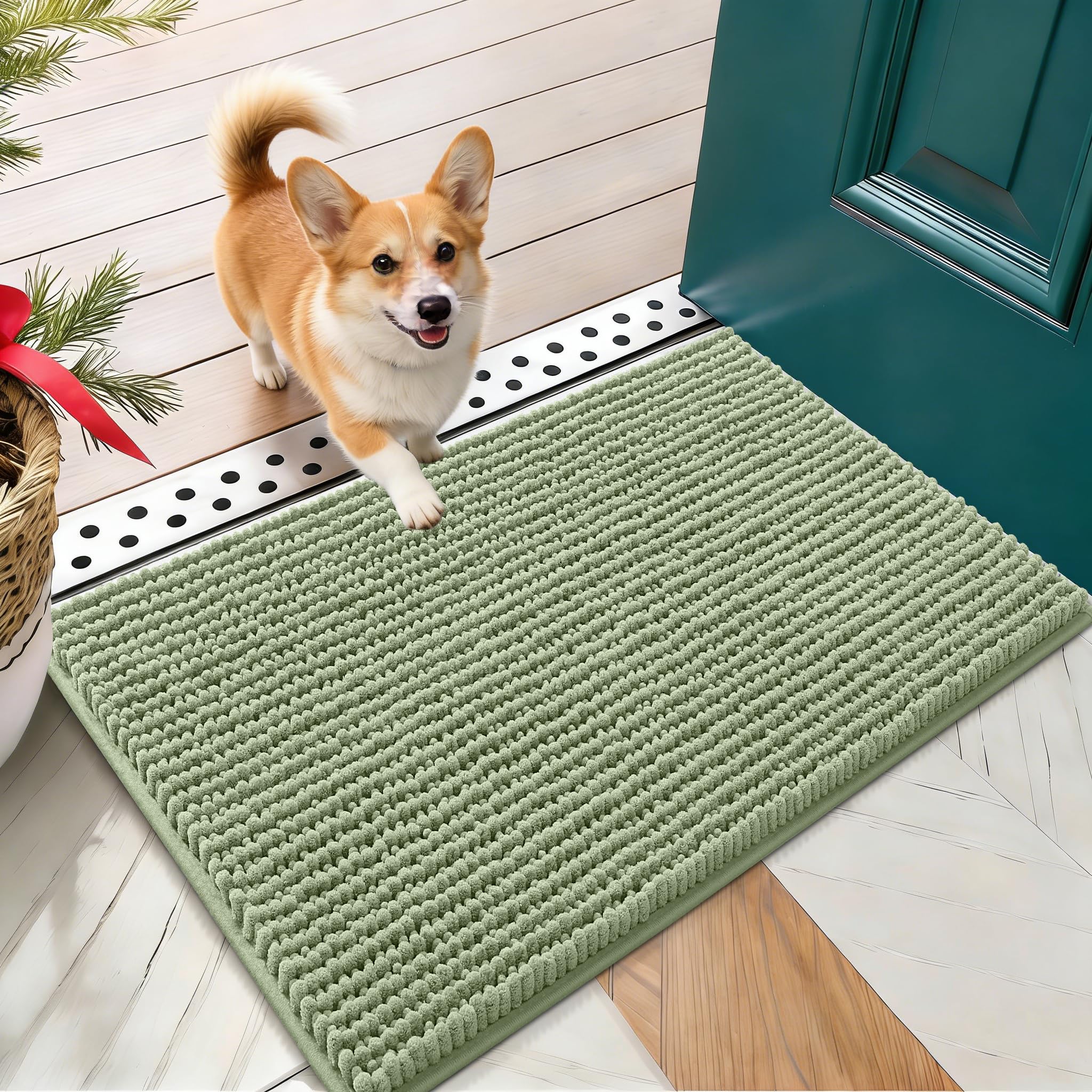 OLANLY Dog Door Mat for Muddy Paws 30x20, Ultra Absorbent Chenille Mud Doormat, Non-Slip Washable and Dirt Trapping Doormat for Indoor Entryway, Quick-Dry Indoor Pet Bed Mats for Dogs, Grey
