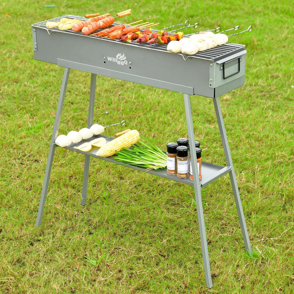 WILLBBQ Charcoal Grill Tailgate Parties, Patio, Beach Barbecues, Backyard Gatherings,Alloy Steel BBQ Barbecue Outdoor Grilling with Durable Support Frame and Dual Adjustable Vents (31.6x7.1x5.1 inch)