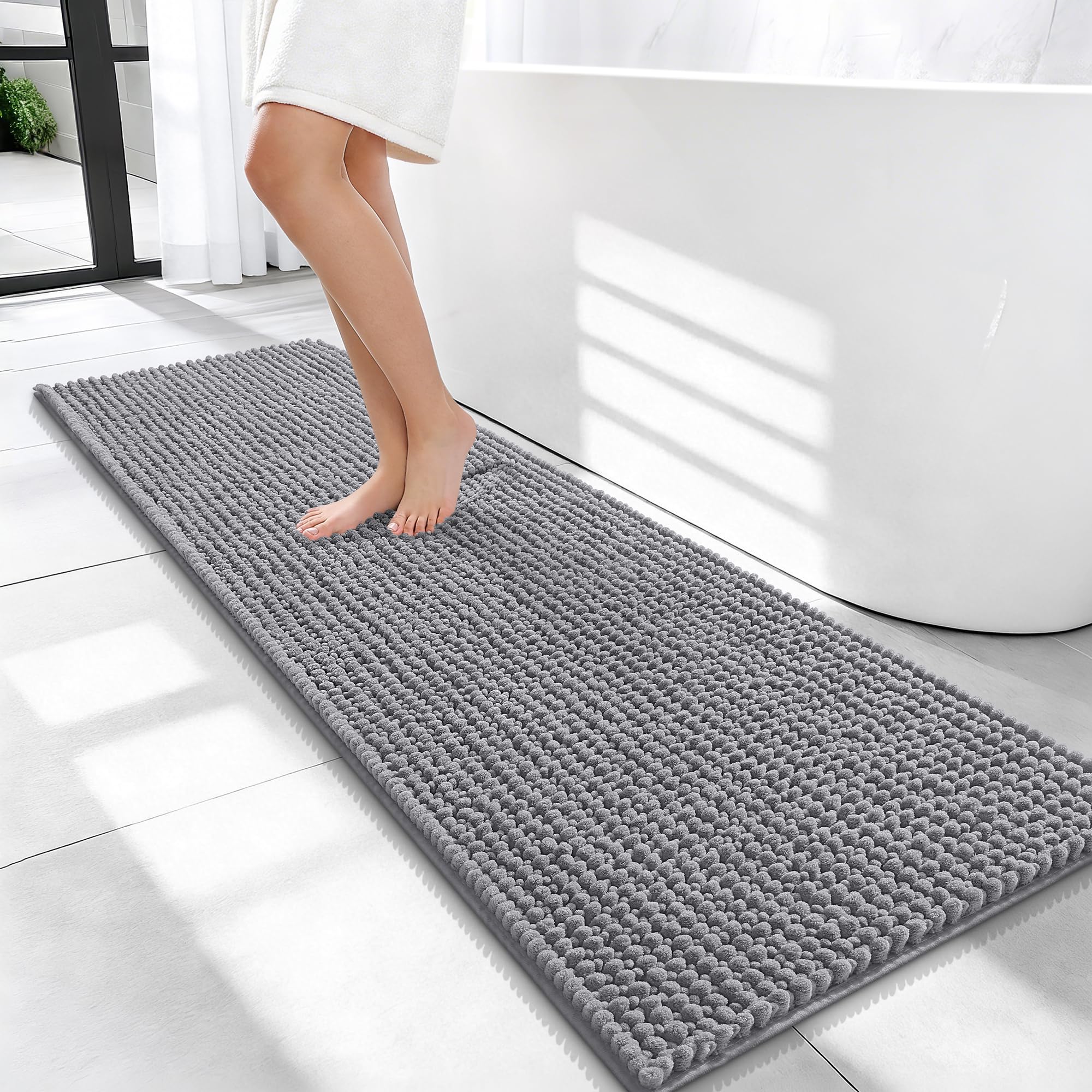 OLANLY Thick Bathroom Rugs 30x20, Extra Soft Absorbent Chenille Bath Rugs, Rubber Backing, Machine Wash Dry, Bath Mats for Bathroom Floor, Tub and Shower, Home Decor Accessories, Grey