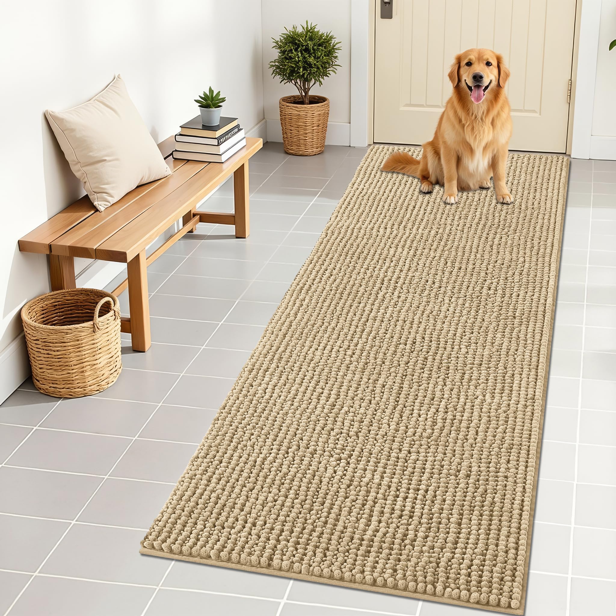 OLANLY Dog Door Mat for Muddy Paws 30x20, Ultra Absorbent Chenille Mud Doormat, Non-Slip Washable and Dirt Trapping Doormat for Indoor Entryway, Quick-Dry Indoor Pet Bed Mats for Dogs, Grey
