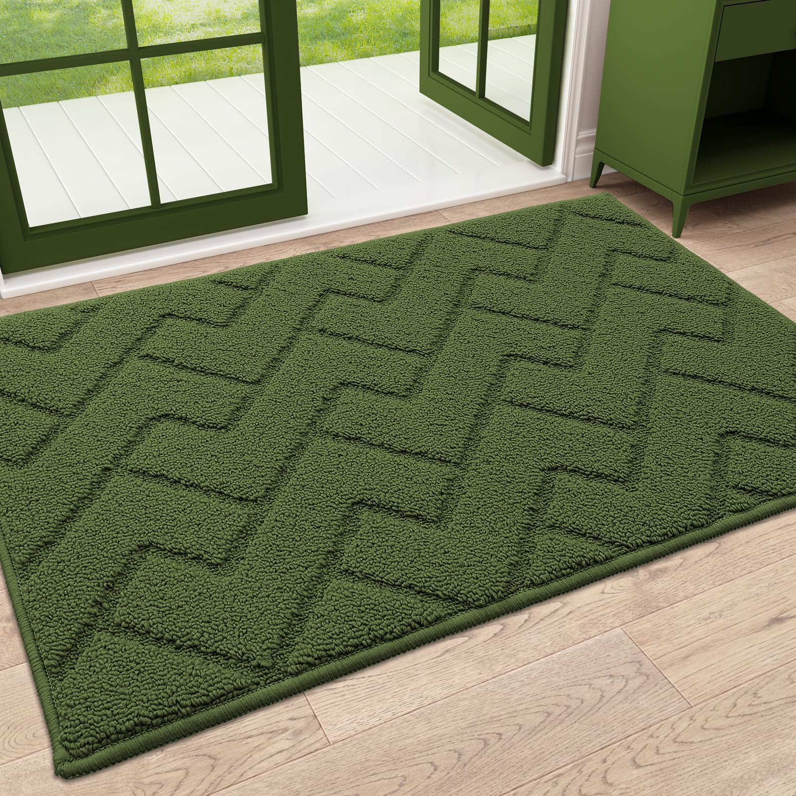 OLANLY Indoor Door Mat, 32x20, Dirt Resistant and Absorbent, Sturdy Non-Slip Rubber Backing, Easy to Clean, Washable Low-Profile Doormat for Entryway, Grey