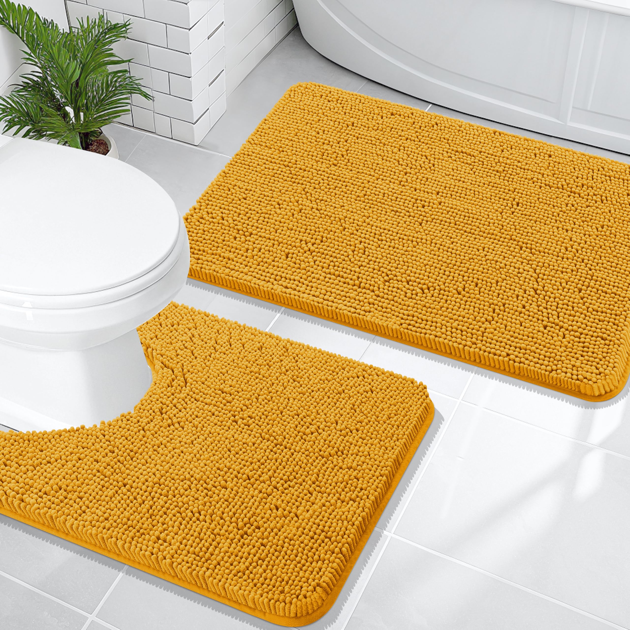 OLANLY Bathroom Rugs Sets 2 Piece, Soft Absorbent Chenille Bath Mats and U-Shaped Contour Toilet Mat Area Rug Set, Machine Washable Bath Carpet, Home Decor Accessories(30"x20"+24"x20", Grey)