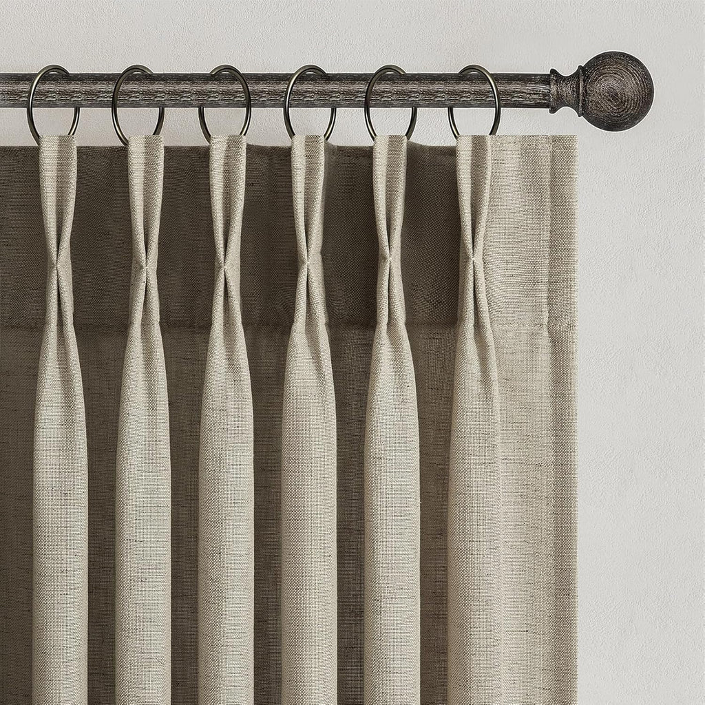 96 Inches Long Pleated Sheer Curtains,Dark Linen Blended Light Filtering Window Curtains 96 Length 2 Panels for Living Room Bedroom Pinch Pleat Drapes with Hooks 2 Panels 40" Wx96 L,Light Brown