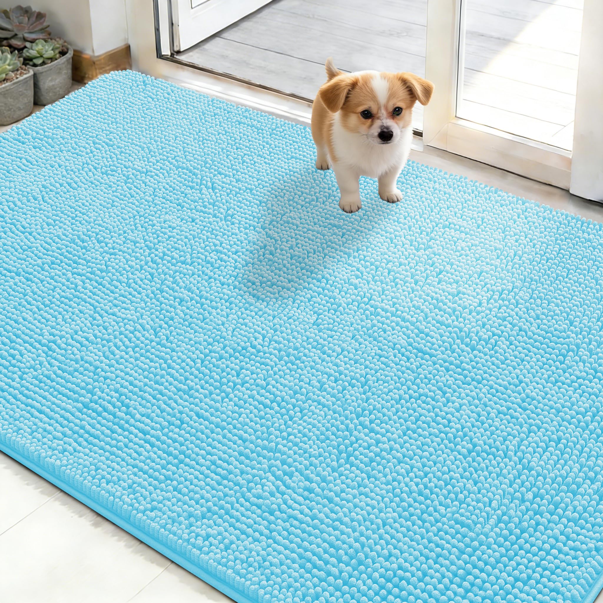 OLANLY Dog Door Mat for Muddy Paws 30x20, Absorbs Moisture and Dirt, Absorbent Non-Slip Washable Doormat, Quick Dry Chenille Mud Mat for Dogs, Entry Indoor Entryway Carpet for Inside Floor, Grey