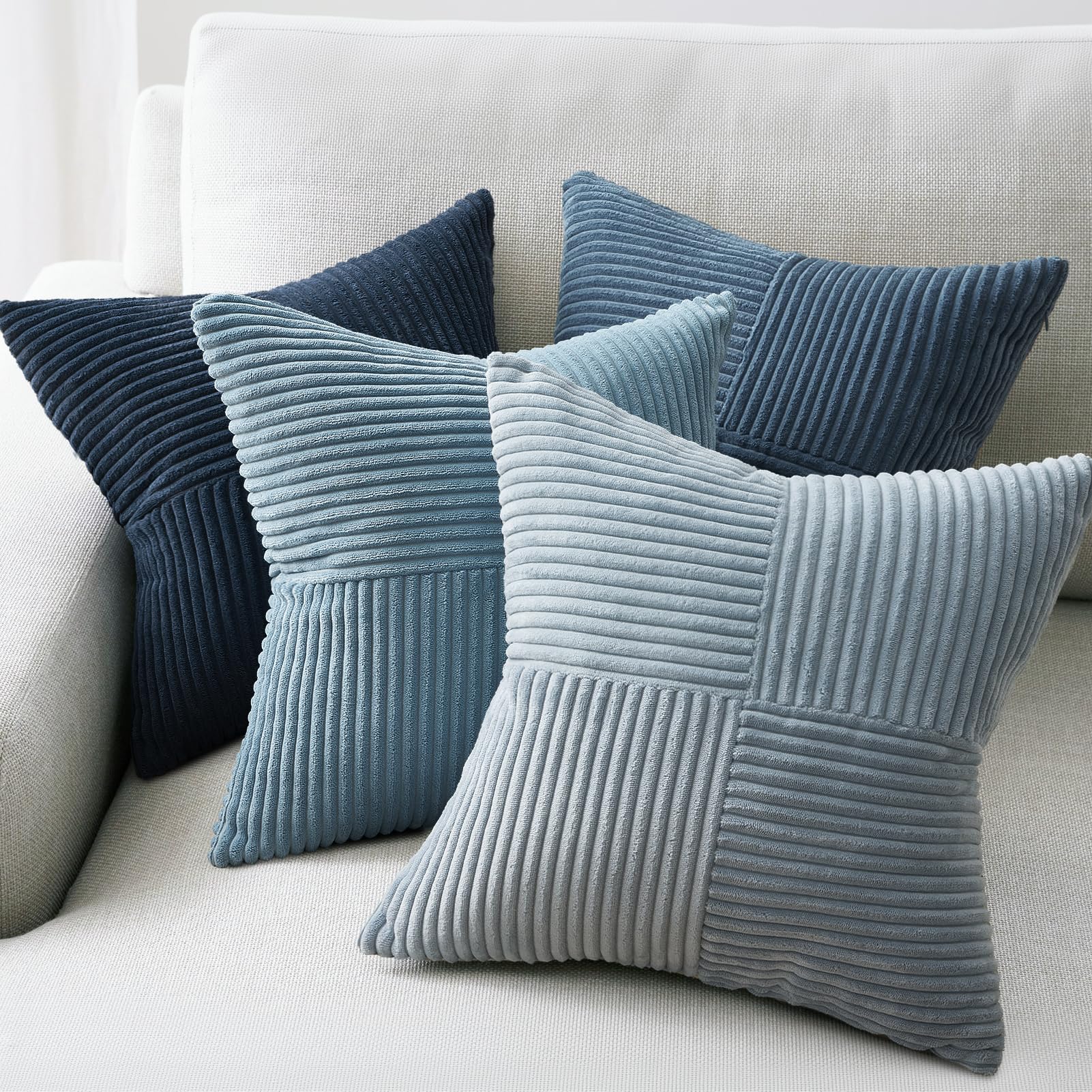 Topfinel SageGreen Throw Pillow Covers 18X18 Inch Set of 4,Boho Farmhouse Cozy Cushion Cover with Corduroy,Soft Accent Forest Green Pillow Covers for Couch,Bed,Living Room Home Decor