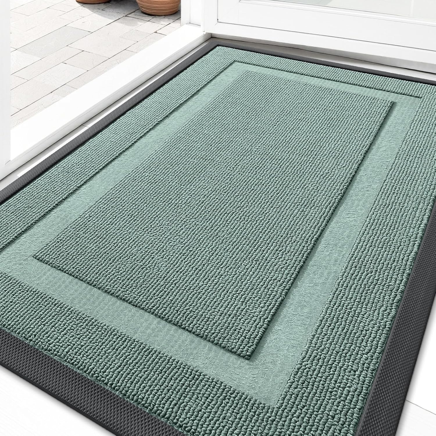 OLANLY Front Door Mat Indoor Outdoor Entrance, Waterproof All-Season, All-Weather Doormat, Sturdy Natural Rubber, Fade Resistant, Low Profile, Easy Clean Patio Porch Entryway Mat, 29.5x17, Beige