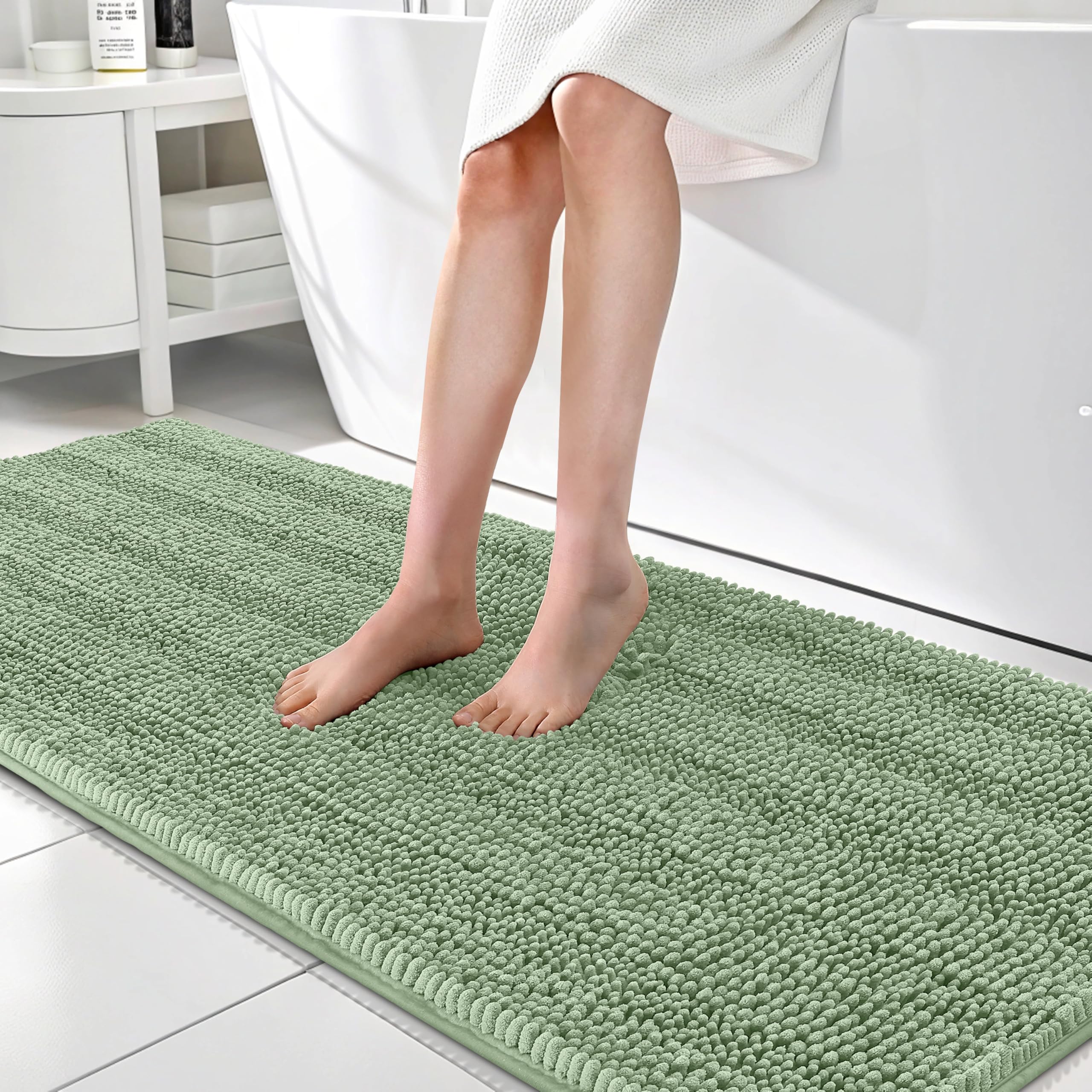 OLANLY Thick Bathroom Rugs 30x20, Extra Soft Absorbent Chenille Striped Bath Rugs, Rubber Backing, Machine Wash Dry, Bath Mats for Bathroom Floor, Tub and Shower, Home Decor Accessories, Grey