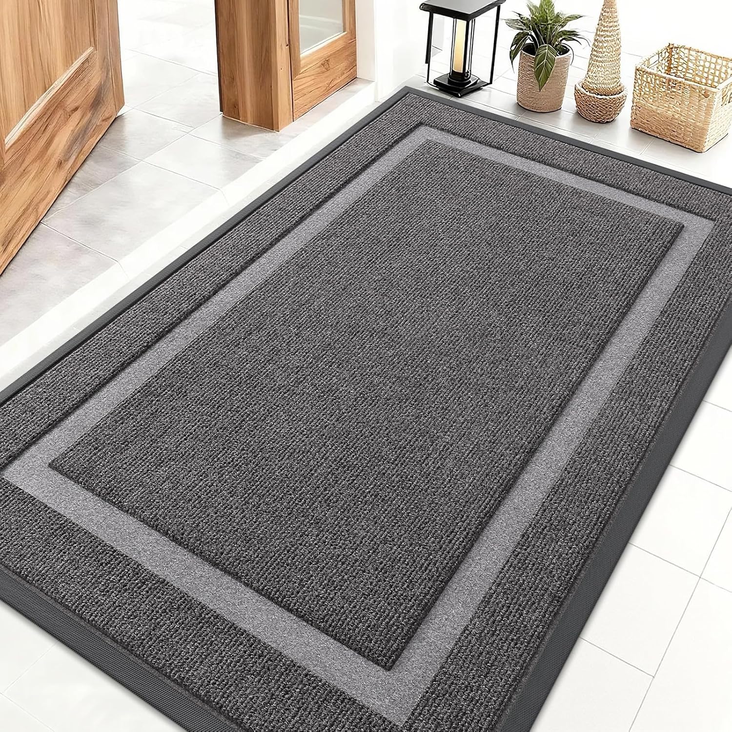 OLANLY Front Door Mat Indoor Outdoor Entrance, Waterproof All-Season, All-Weather Doormat, Sturdy Natural Rubber, Fade Resistant, Low Profile, Easy Clean Patio Porch Entryway Mat, 29.5x17, Beige