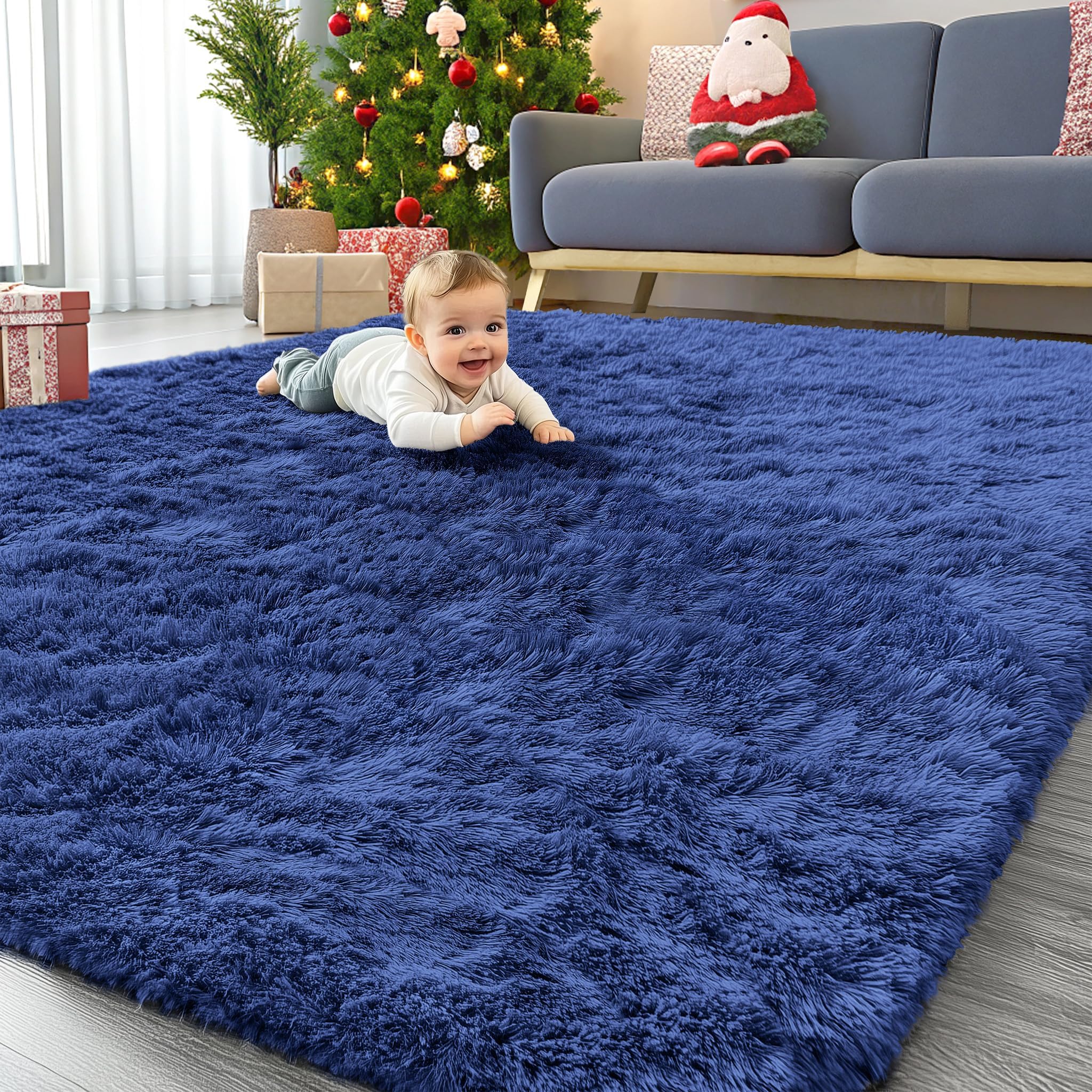 OLANLY Area Rugs for Living Room Bedroom, Machine Washable 4x5.9 ft Soft Fluffy Shaggy Bedside Rug, Indoor Floor Carpet for Kids Girls and Boys, Dorms, Nursery Rooms, Home Decor Aesthetic, Grey