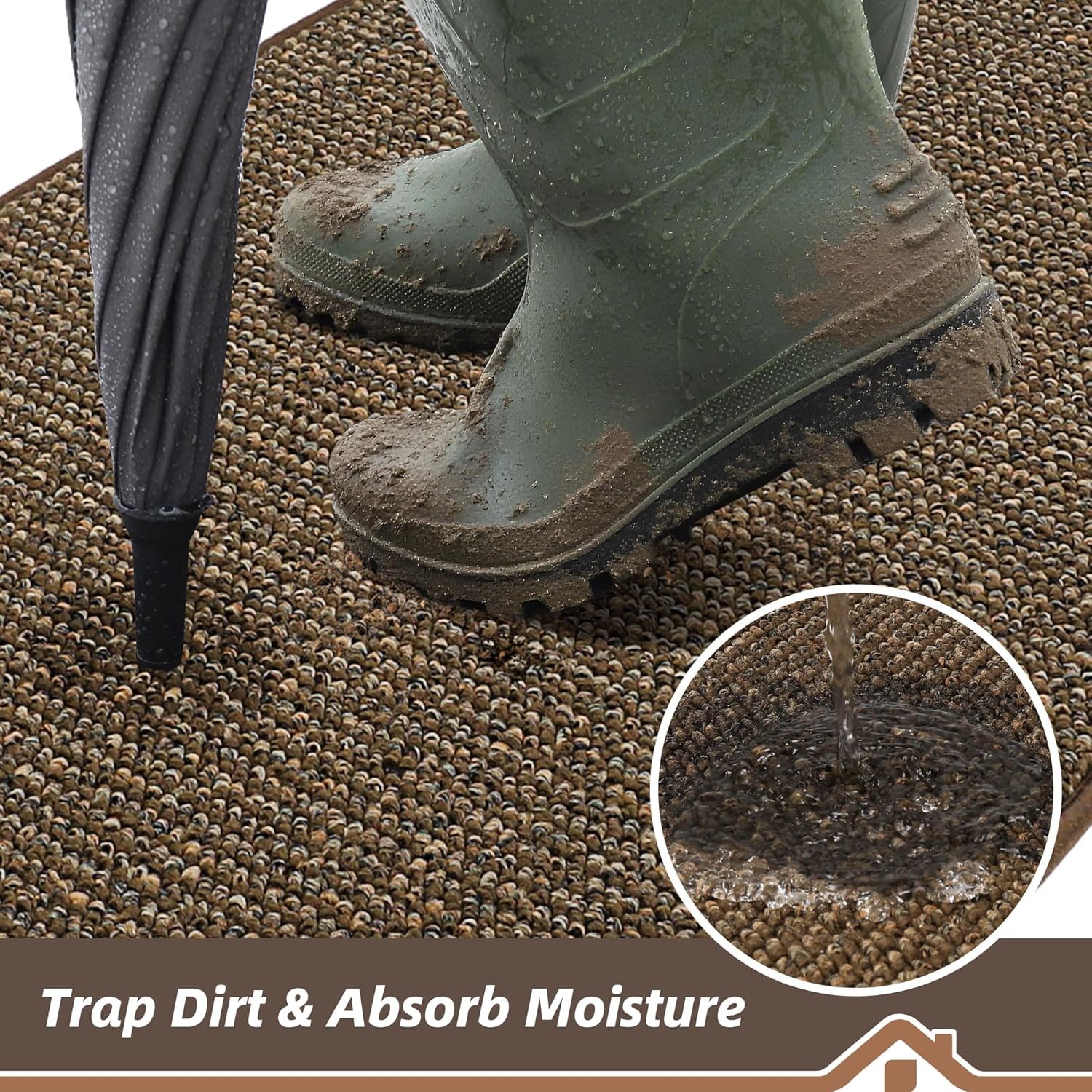 BEQHAUSE Dirt Trapper Door Mat 20" x 32", Non-Slip Washable Doormats Entrance Mat, Dirt Resistant and Absorbent Welcome Mat, Low Profile Floor Mats for Front Back Door and Entryway, Charcoal