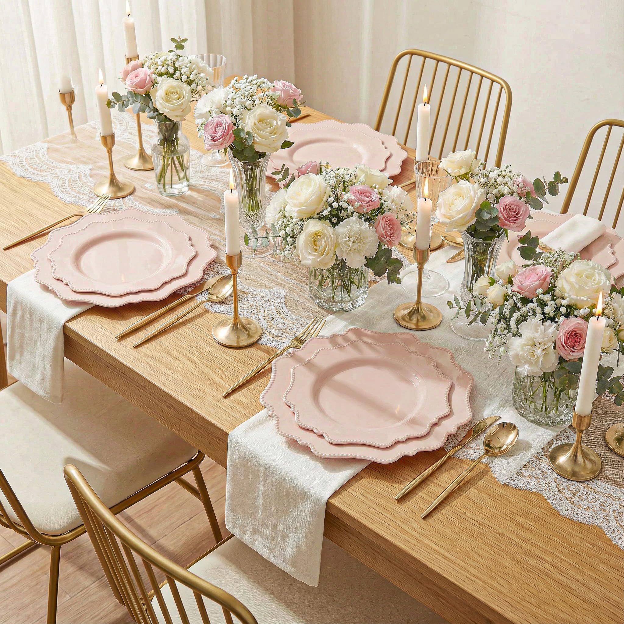 COLOSUS 60PCS White Plastic Plates for 30 guests-Fancy Plastic Beaded Plates,Plastic Plates for Party, Elegant White plates,Include 30 PCS 10.5" Dinner plates & 30PCS 8.25" Dessert plates for easter