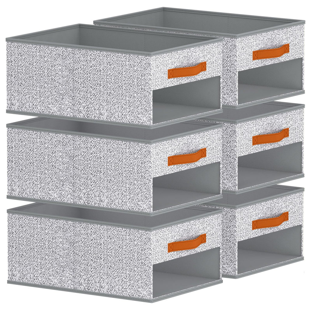 Homsorout Clothes Organizers and Storage - 4/5/7 Grids Fabric Jeans Organizer with Handles, Foldable Closet Organizers Dividers, Wardrobe organizer for Pant, Sweater, T-shirt, Scarf, 6 Pack, Beige
