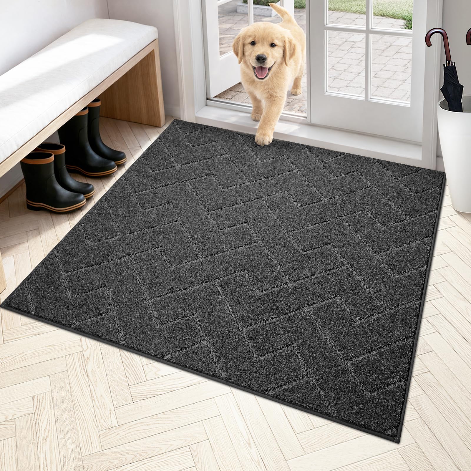 PURRUGS Dirt Trapping Door Mat 20" x 31.5", Non-Slip Machine Washable Entry Rug, Dog Doormat, Indoor Front Door Mat, Super Absorbent Entryway Rug for Muddy Shoes & Paws, Taupe