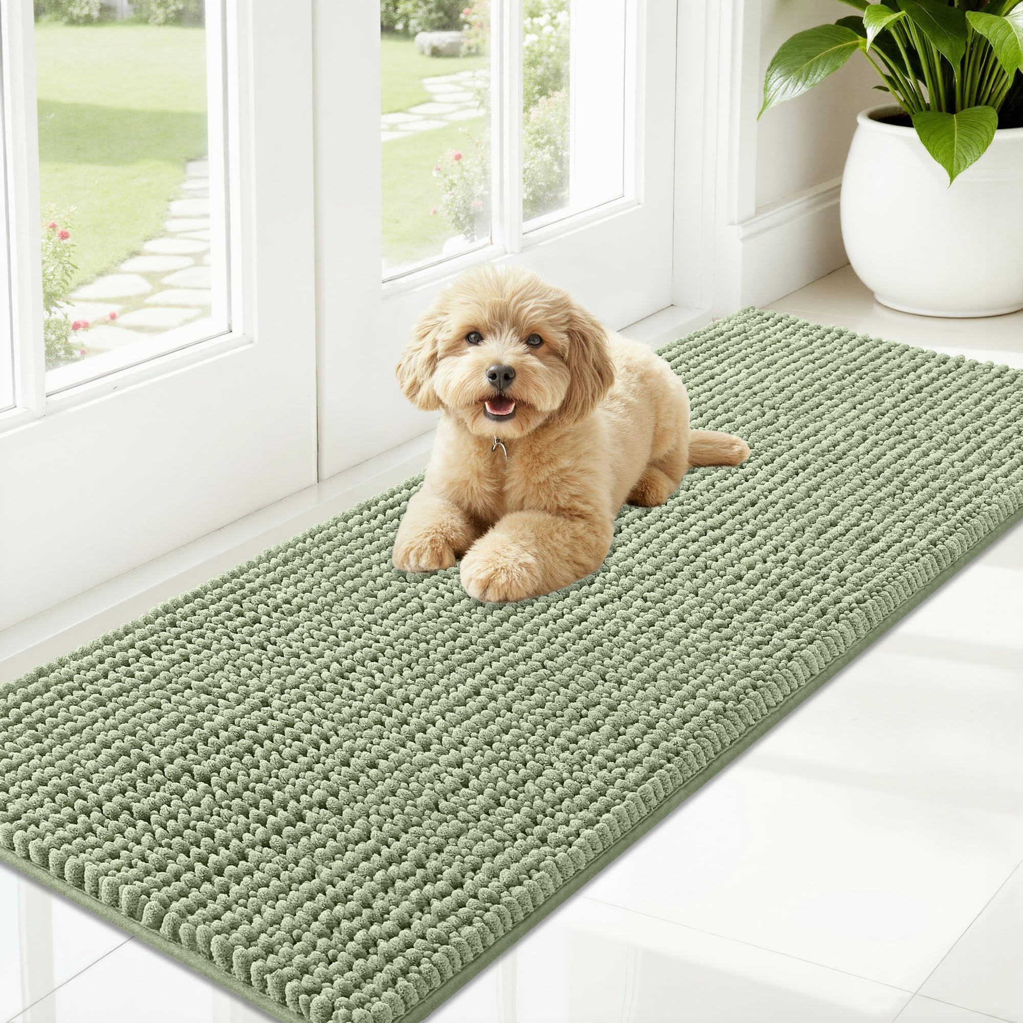 OLANLY Dog Door Mat for Muddy Paws 30x20, Ultra Absorbent Chenille Mud Doormat, Non-Slip Washable and Dirt Trapping Doormat for Indoor Entryway, Quick-Dry Indoor Pet Bed Mats for Dogs, Grey