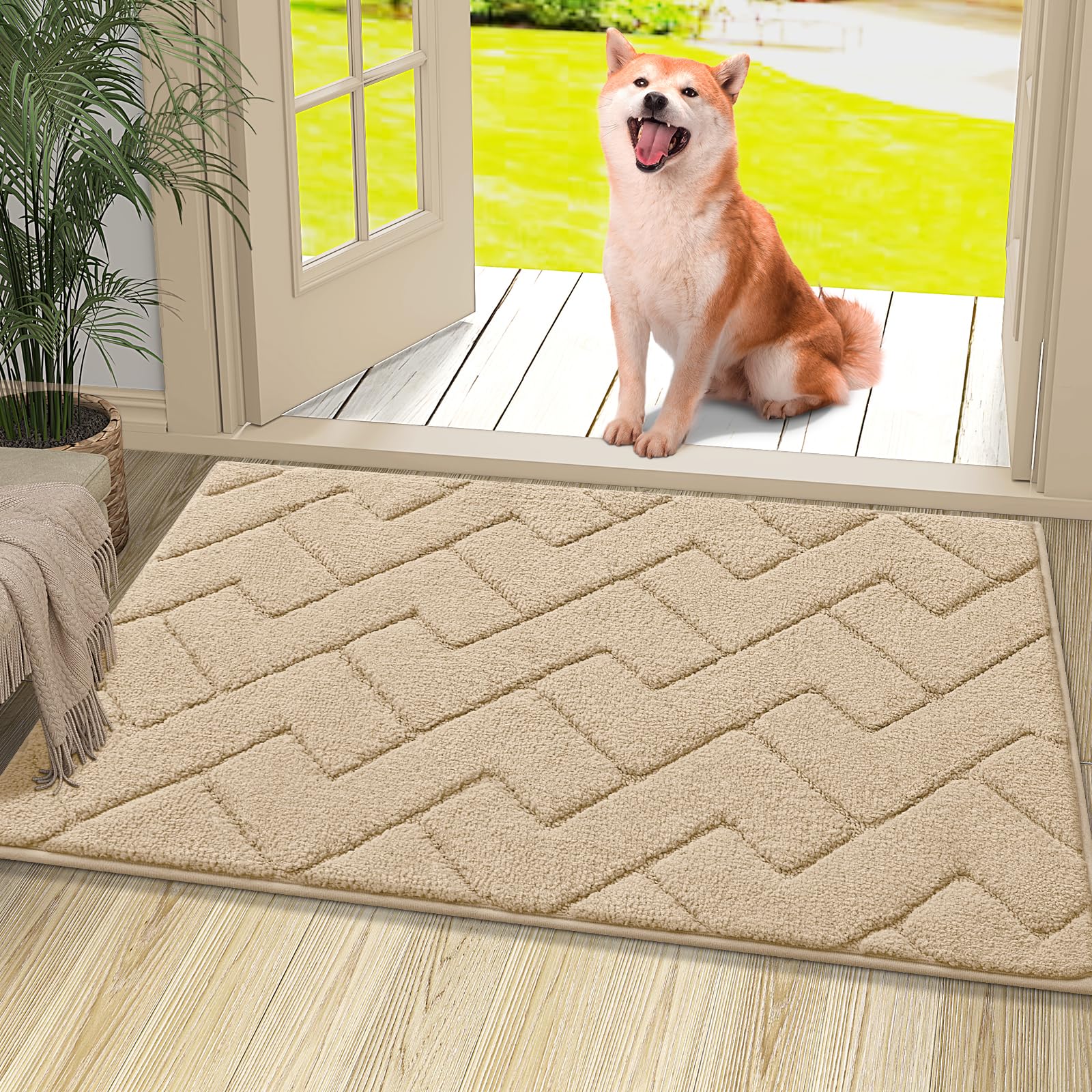 OLANLY Indoor Door Mat, 32x20, Dirt Resistant and Absorbent, Sturdy Non-Slip Rubber Backing, Easy to Clean, Washable Low-Profile Doormat for Entryway, Grey