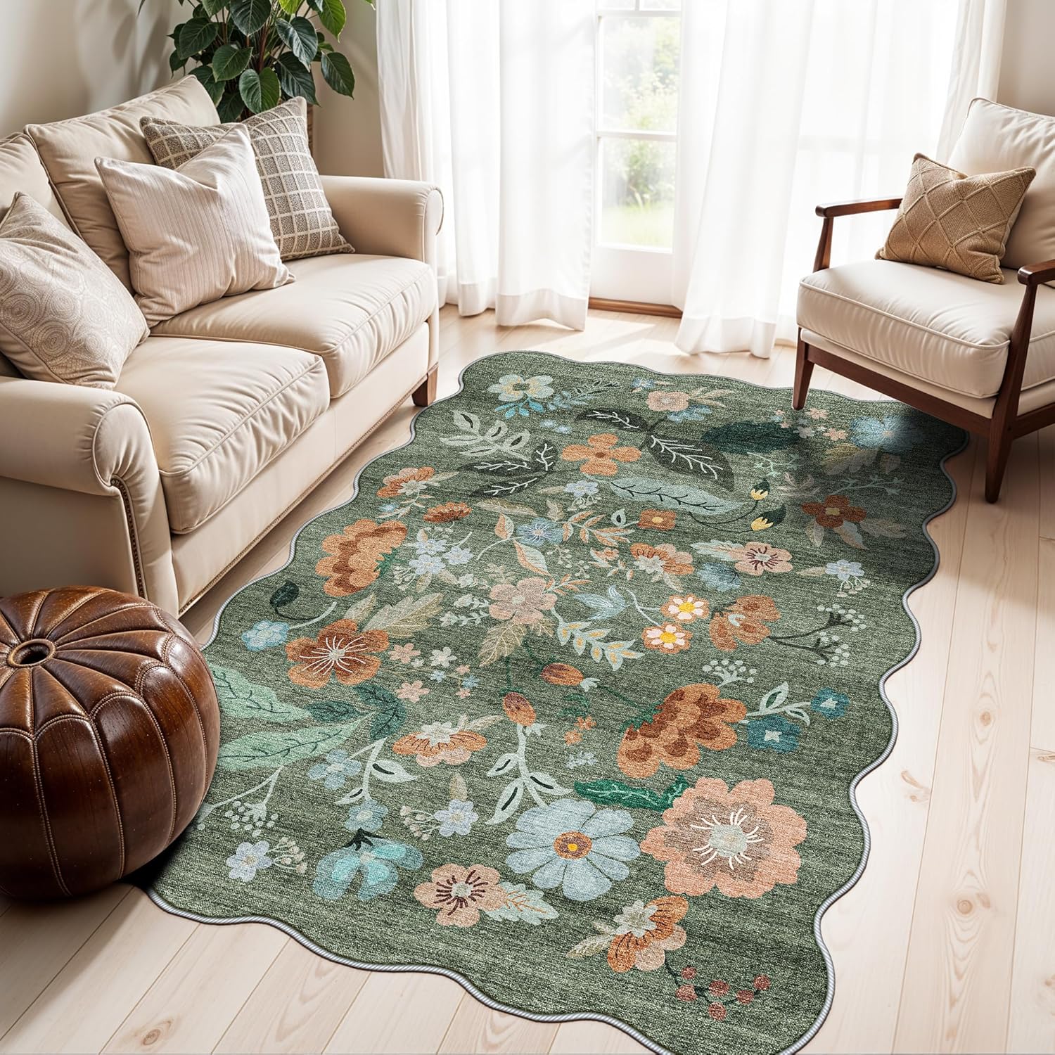 Washable 2x3 Entryway Area Rug - Neutral Kitchen Rug Runner Vintage Soft Floor Mat Non Slip Indoor Farmhouse Carpet for Bathroom Living Room Bedroom (2 X 3, Beige)