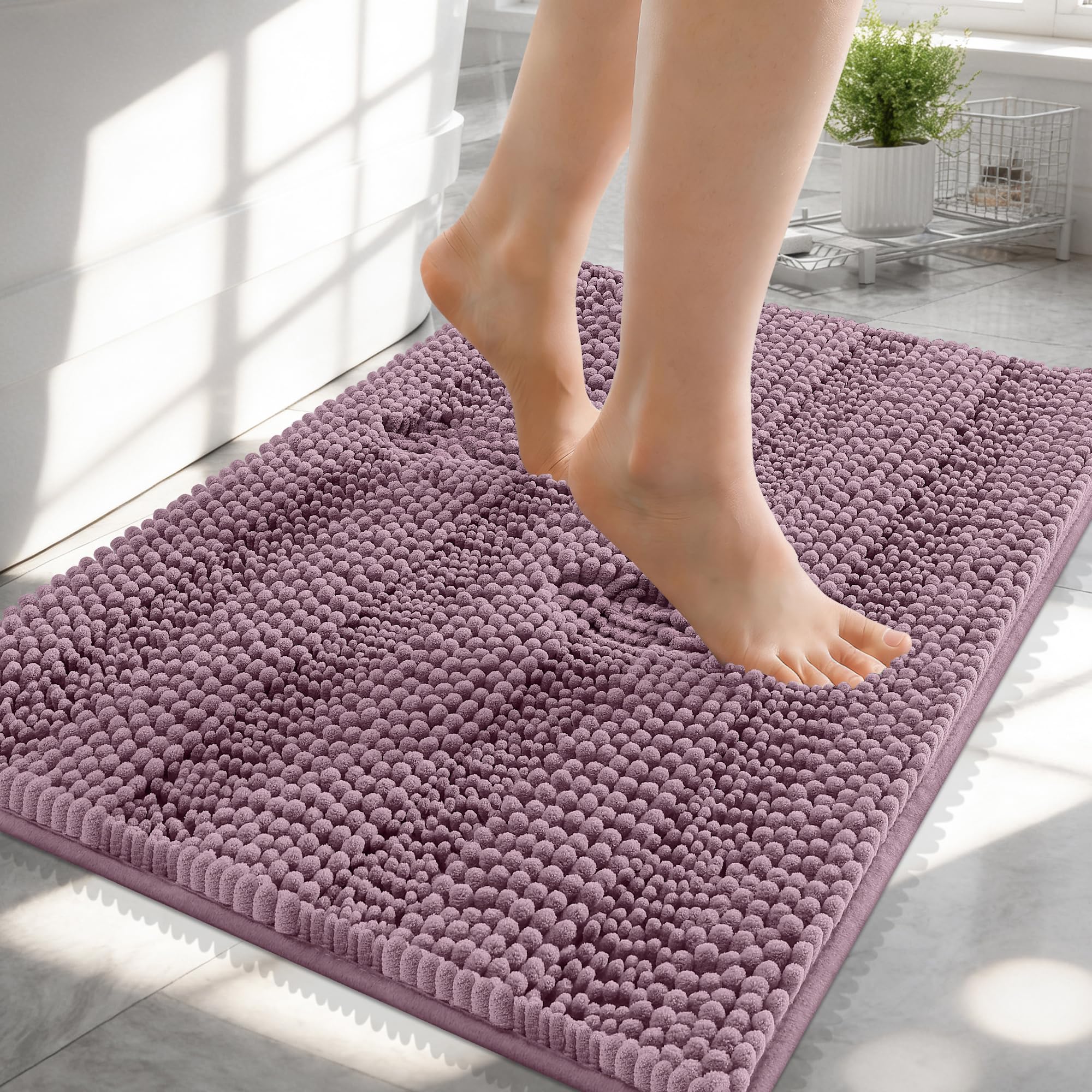 OLANLY Thick Bathroom Rugs 30x20, Extra Soft Absorbent Chenille Striped Bath Rugs, Rubber Backing, Machine Wash Dry, Bath Mats for Bathroom Floor, Tub and Shower, Home Decor Accessories, Grey