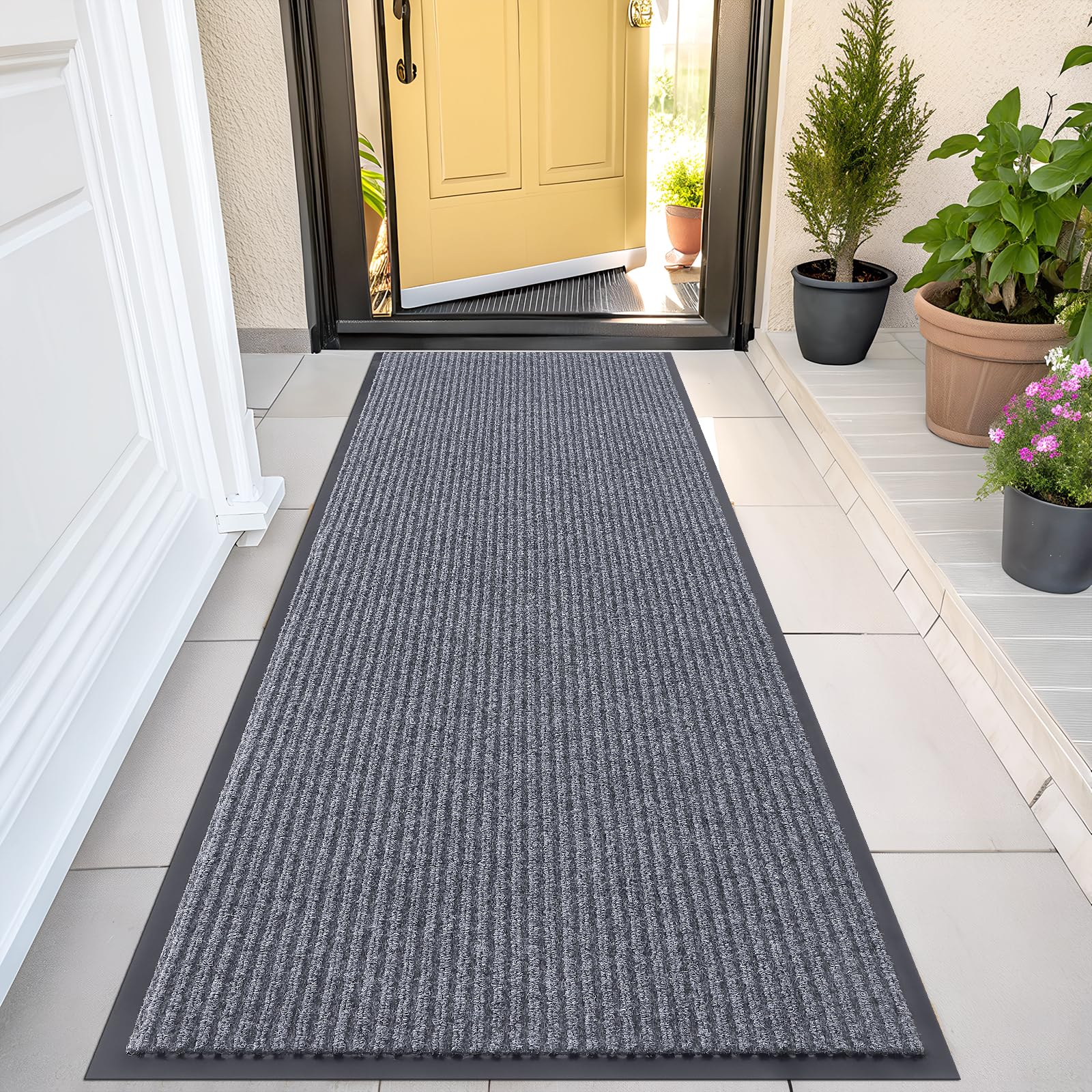 OLANLY Front Door Mat Indoor Outdoor Entrance, Waterproof Heavy Duty Doormat, Fade Resistant, Low Profile, Easy Clean Patio Porch Welcome Floor Mats for Entry, 29.5x17, Grey