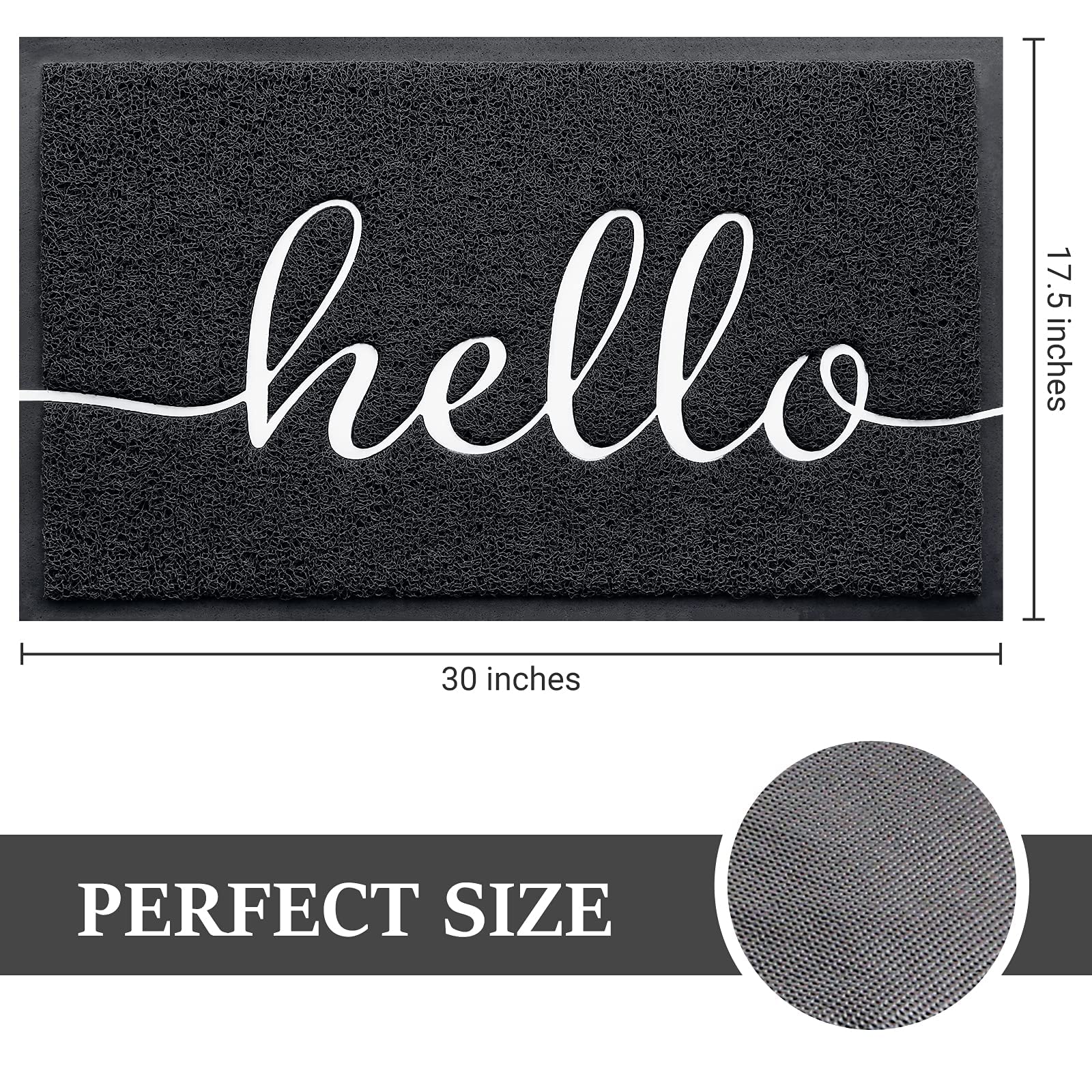 Door Mat (30"x17.5",Black), Welcome Mat Low Profile Front Doormat Floor Mat Non Slip Rugs for Entryway, Patio, High Traffic Areas