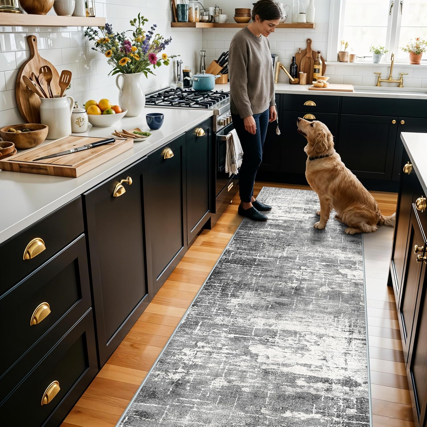 Washable 2x3 Entryway Area Rug - Neutral Kitchen Rug Runner Vintage Soft Floor Mat Non Slip Indoor Farmhouse Carpet for Bathroom Living Room Bedroom (2 X 3, Beige)