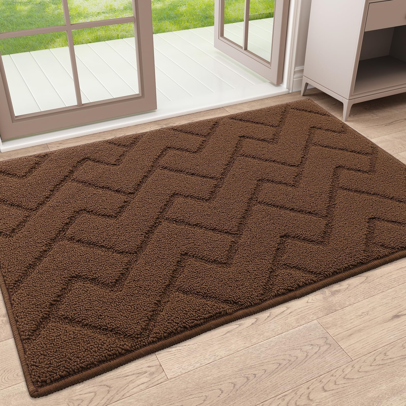 OLANLY Indoor Door Mat, 32x20, Dirt Resistant and Absorbent, Sturdy Non-Slip Rubber Backing, Easy to Clean, Washable Low-Profile Doormat for Entryway, Grey