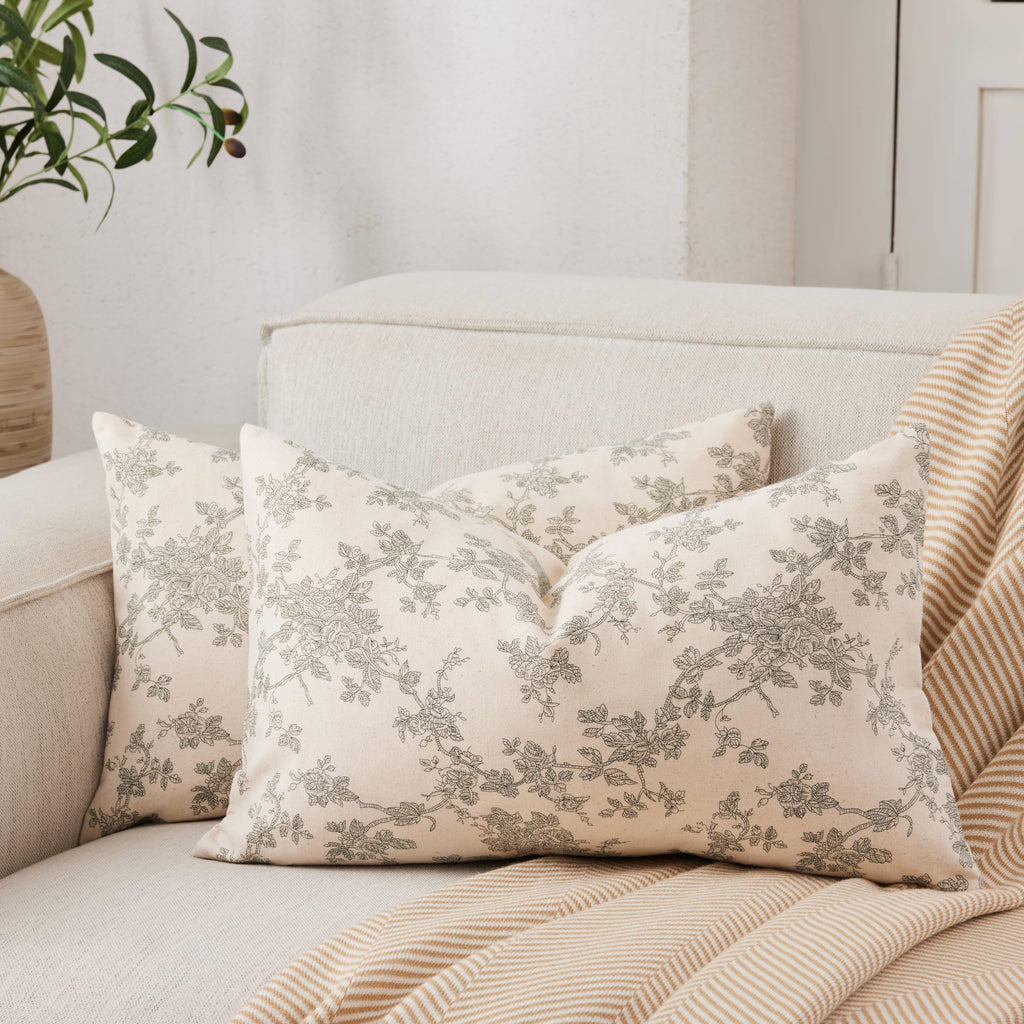 100% Cotton French Pastoral Throw Pillow Covers Set of 2, 18x18 Inch Blue Farmhouse Decorative Cushion Covers for Sofa Bed Living Room Home Decor
