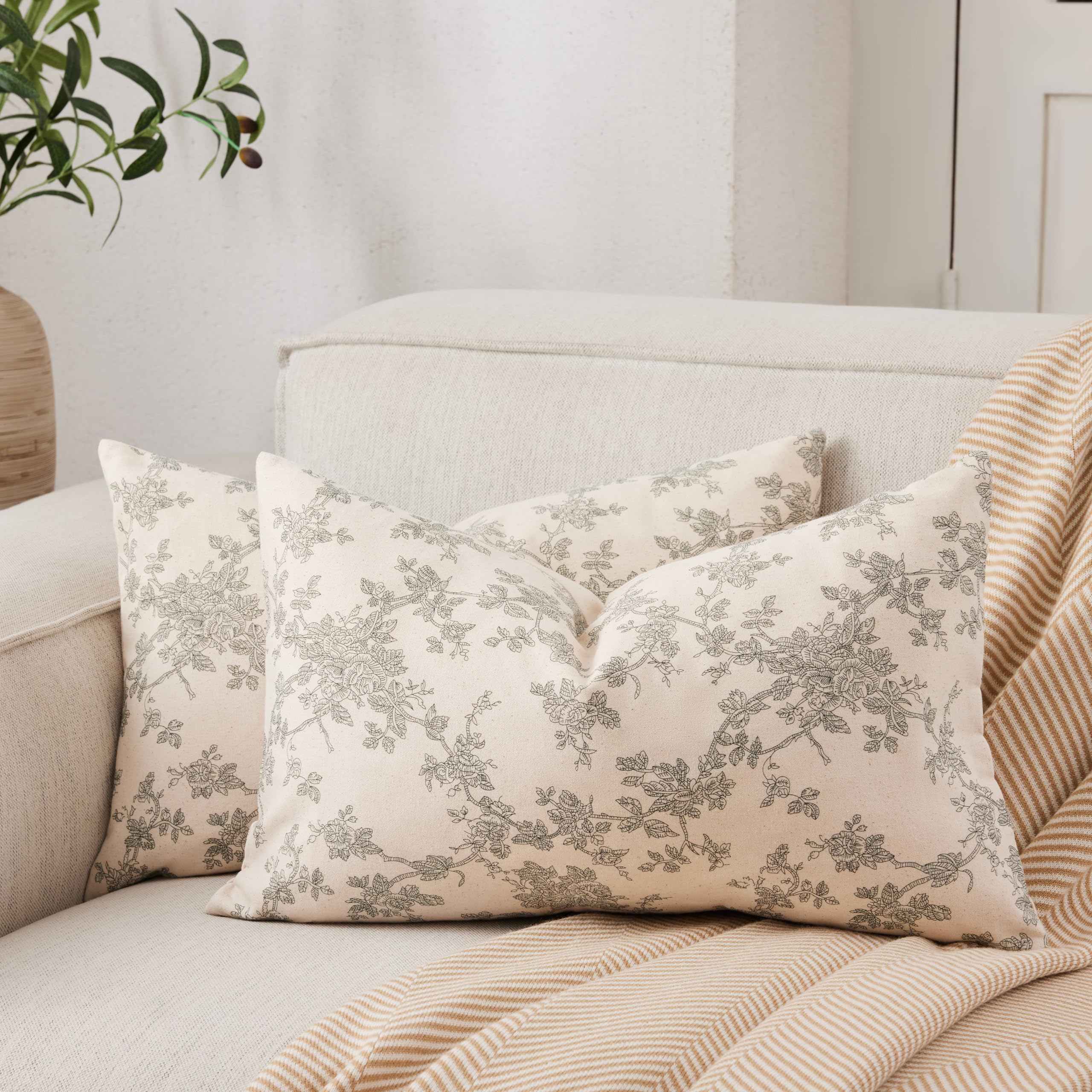 100% Cotton French Pastoral Throw Pillow Covers Set of 2, 18x18 Inch Blue Farmhouse Decorative Cushion Covers for Sofa Bed Living Room Home Decor