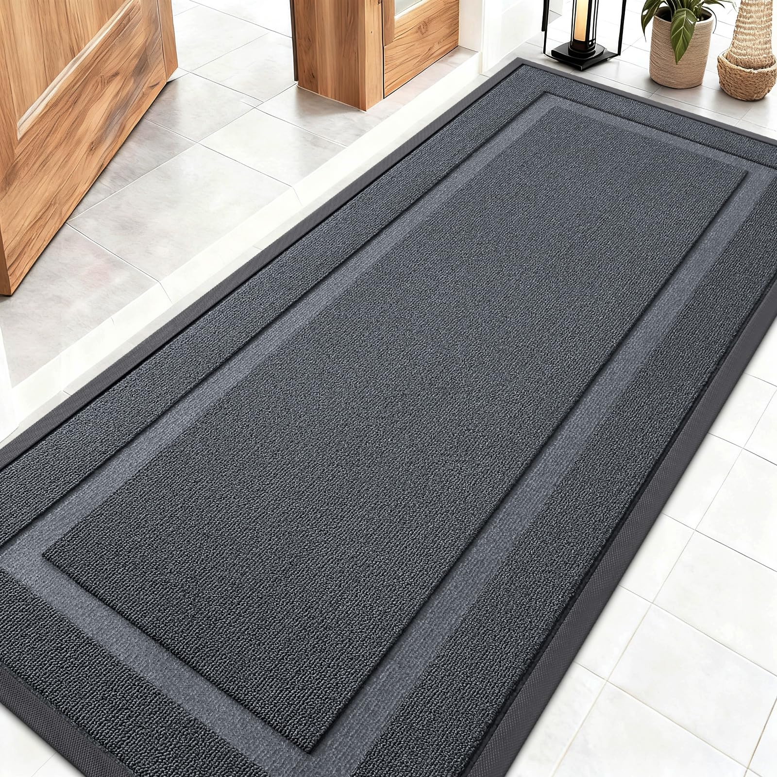 OLANLY Front Door Mat Indoor Outdoor Entrance, Waterproof All-Season, All-Weather Doormat, Sturdy Natural Rubber, Fade Resistant, Low Profile, Easy Clean Patio Porch Entryway Mat, 29.5x17, Black