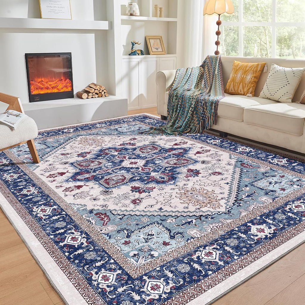 OPPODREAM Soft Area Rugs 5x7, 5x7 Washable Rug with Non Slip Backing, 5 x 7 Faux Cashmere Low-Pile Carpet, Brown