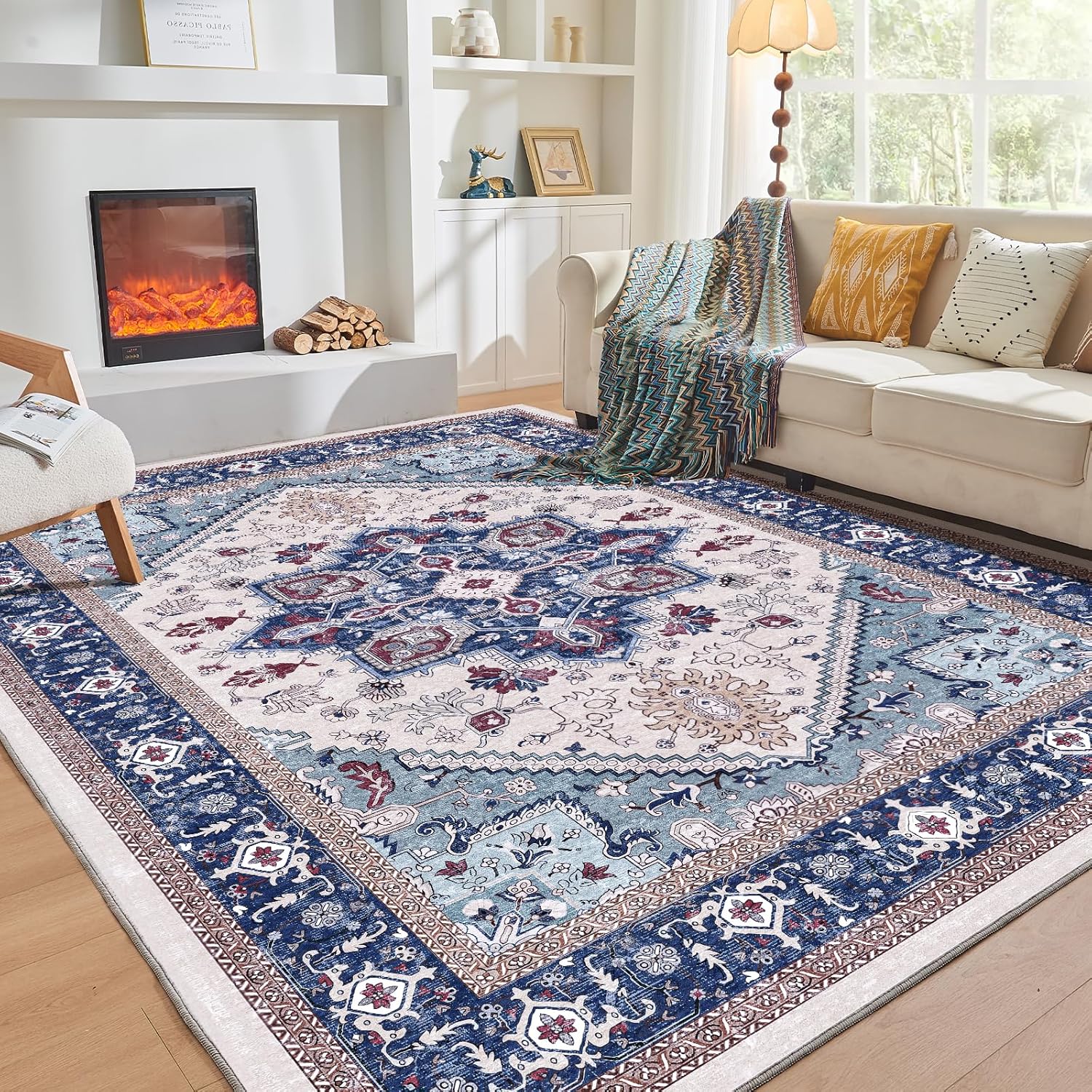 OPPODREAM Soft Area Rugs 5x7, 5x7 Washable Rug with Non Slip Backing, 5 x 7 Faux Cashmere Low-Pile Carpet, Brown