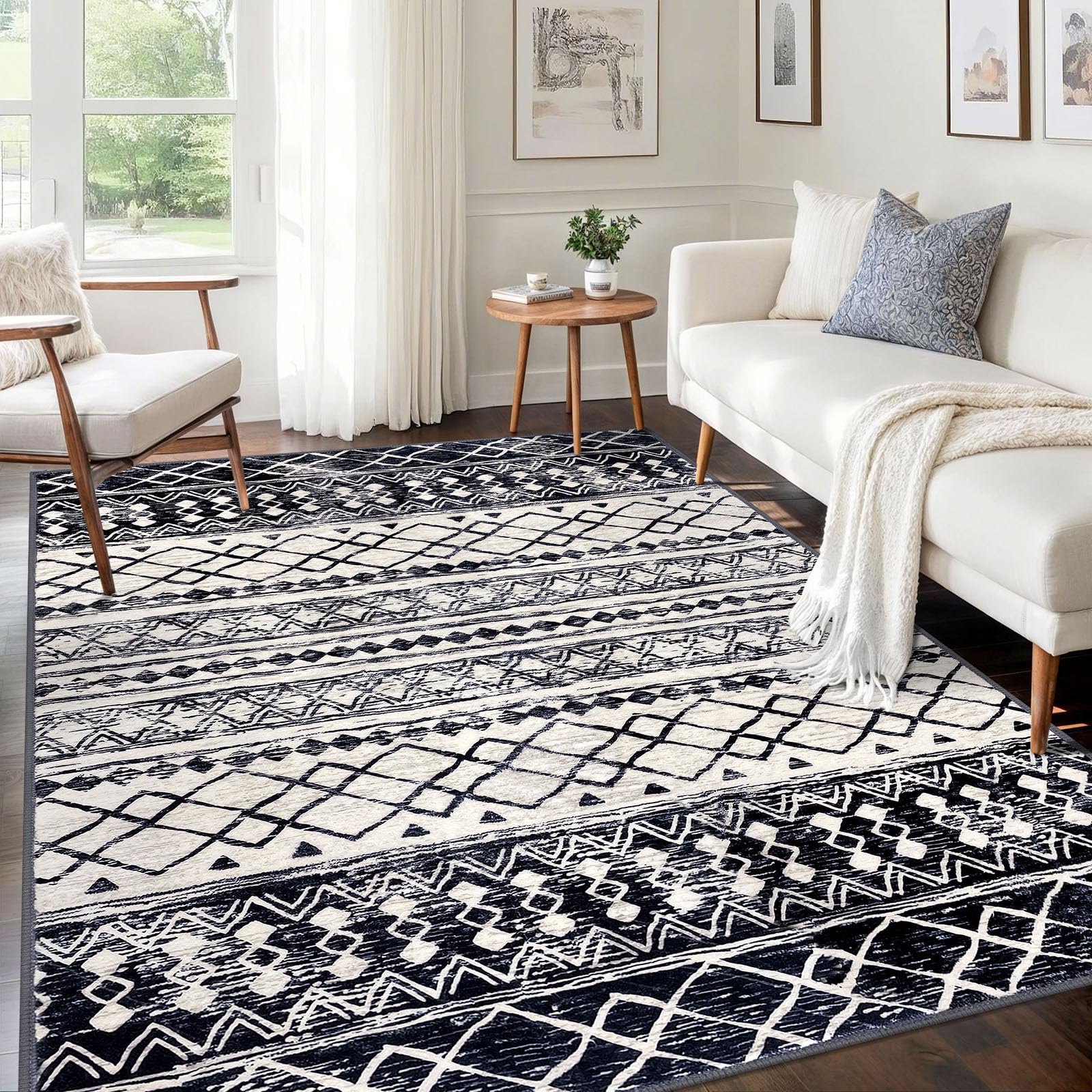 KUTA Washable Non-Slip Rugs for Entryway 2x3, Grey Moroccan Boho Small Area Rug, Ultra Soft Vintage Geometric Low-Pile Indoor Door Mat Floor Carpet for Indoor, Entrance, Kitchen, Bathroom, Bedroom