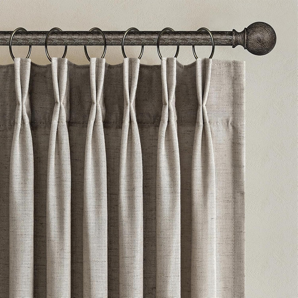 96 Inches Long Pleated Sheer Curtains,Dark Linen Blended Light Filtering Window Curtains 96 Length 2 Panels for Living Room Bedroom Pinch Pleat Drapes with Hooks 2 Panels 40" Wx96 L,Light Brown