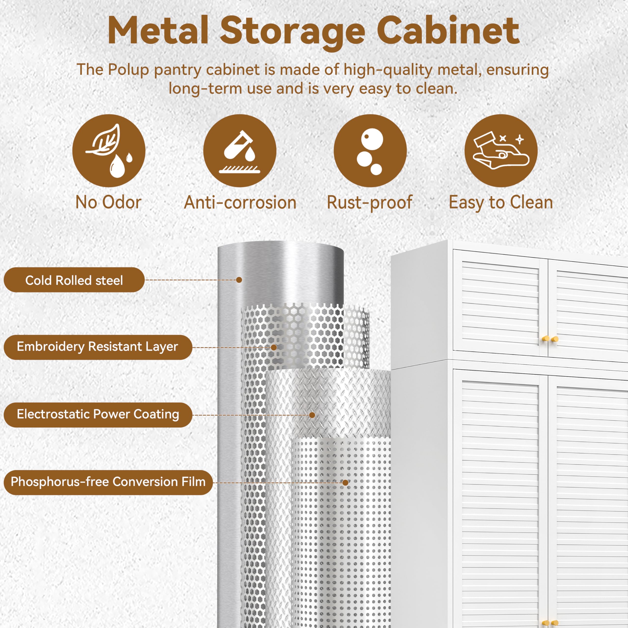 Polup White Kitchen Pantry Cabinet, 71 Inch Tall Metal Storage Cabinet with Doors and Shelves, Pantry Cabinets for Kitchen Storage, Freestanding Cupboard for Living, Dining Room, Assemble Required